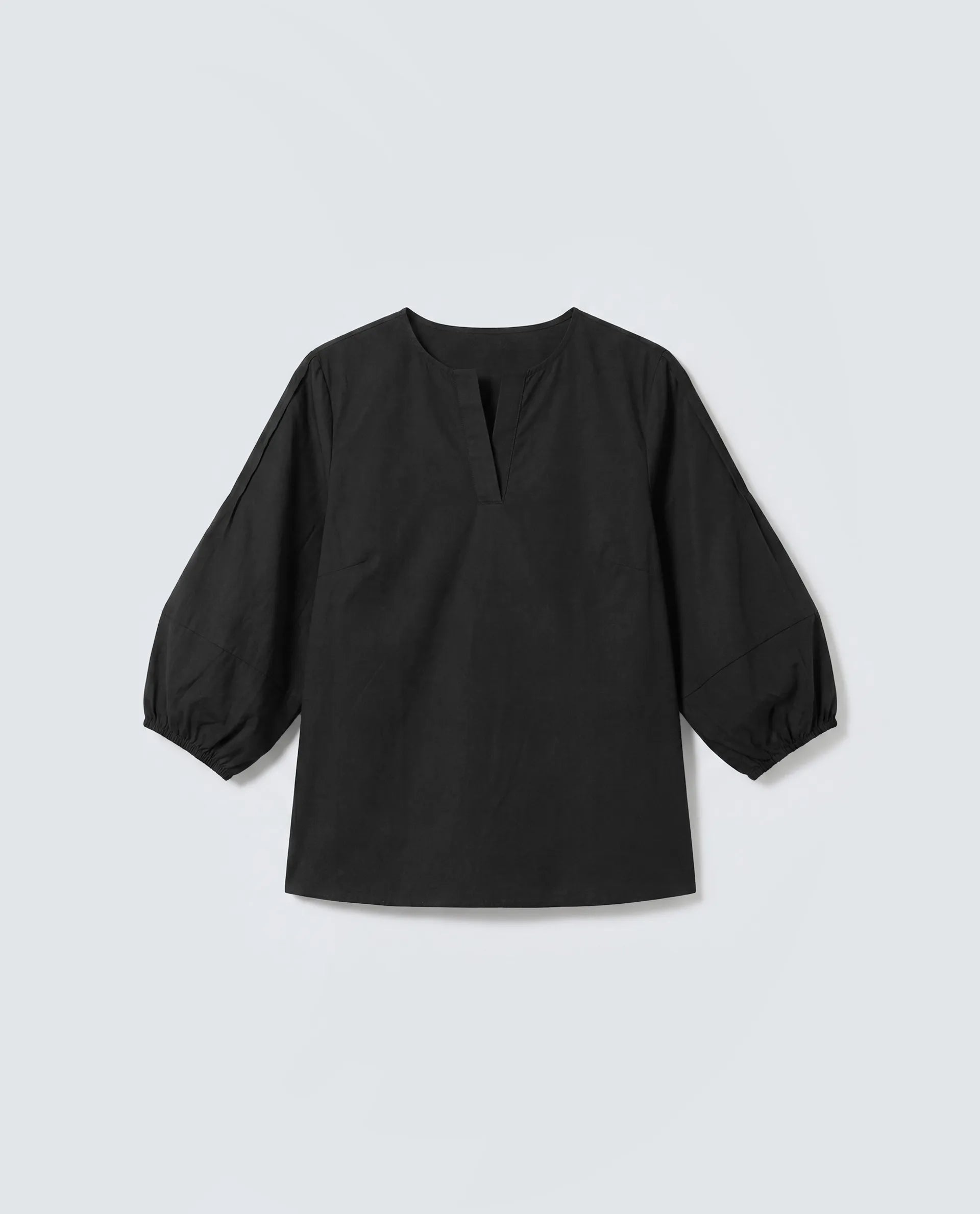 Rareism Women's Varek Black Cotton 3/4Th Sleeve Relaxed Fit Plain Top