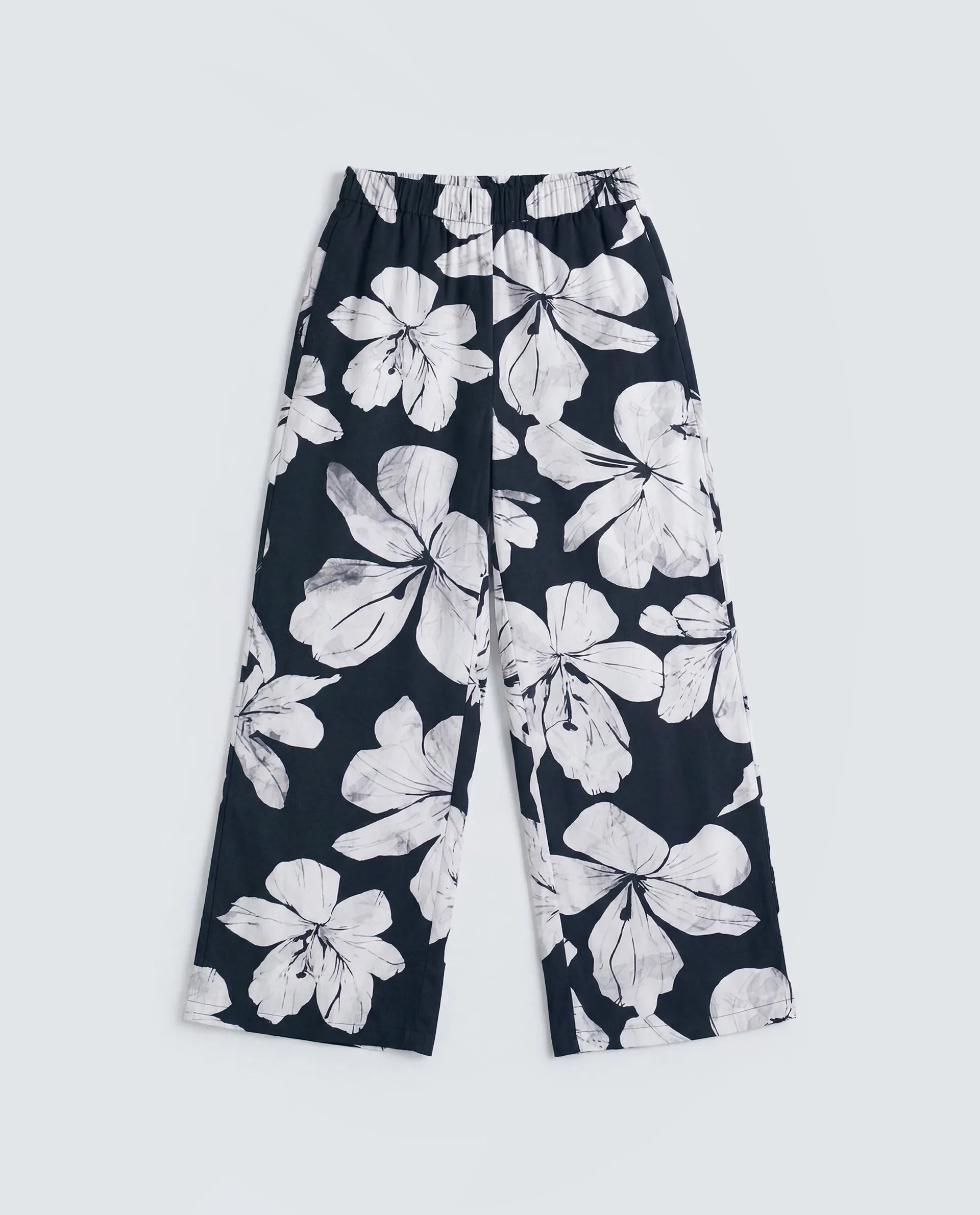 Rareism Women's Vasha-B Black Viscose Wide Floral Print Trouser