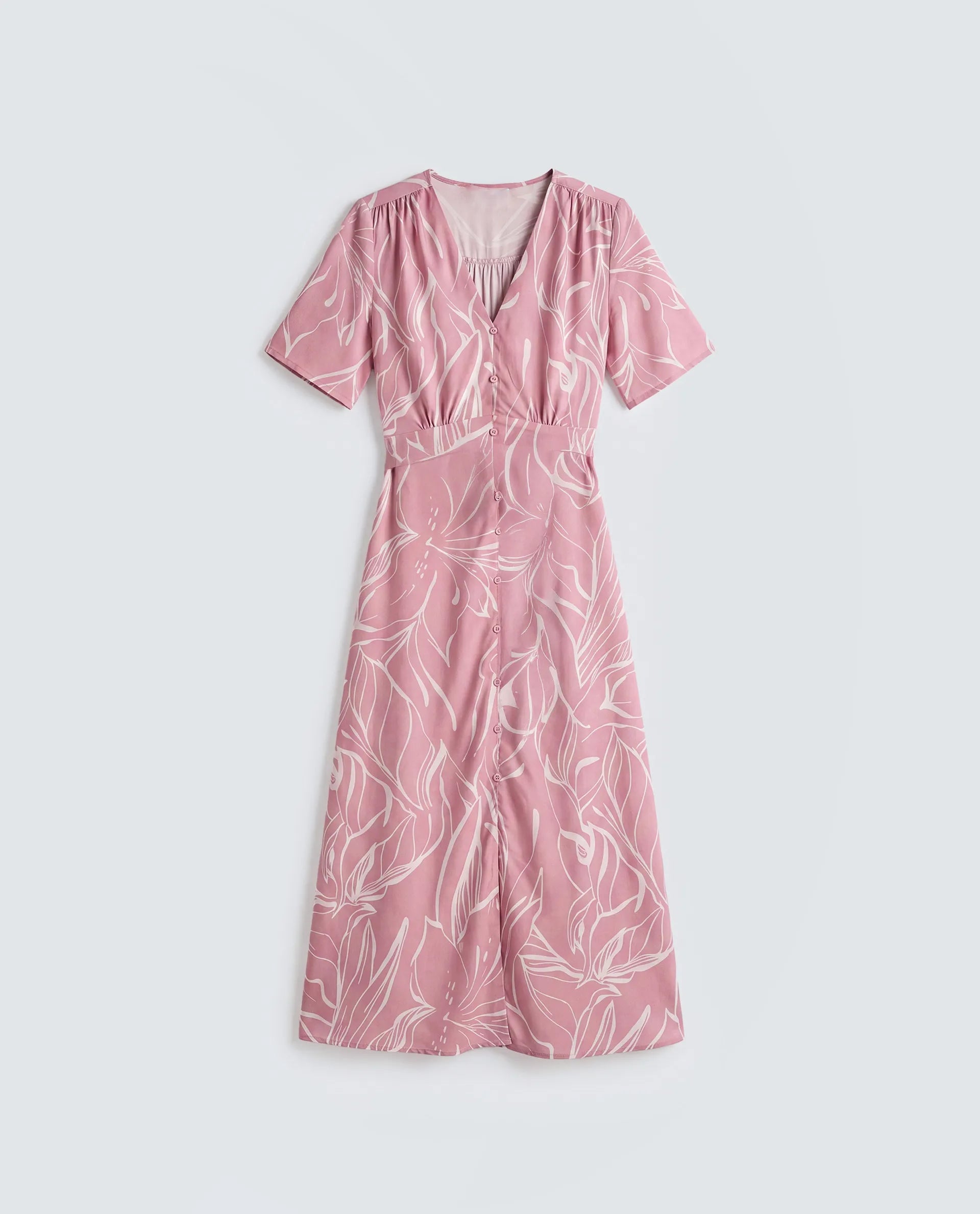 Rareism Women's Vatah Pink Viscose V-Neck A-Line Floral Print Dress