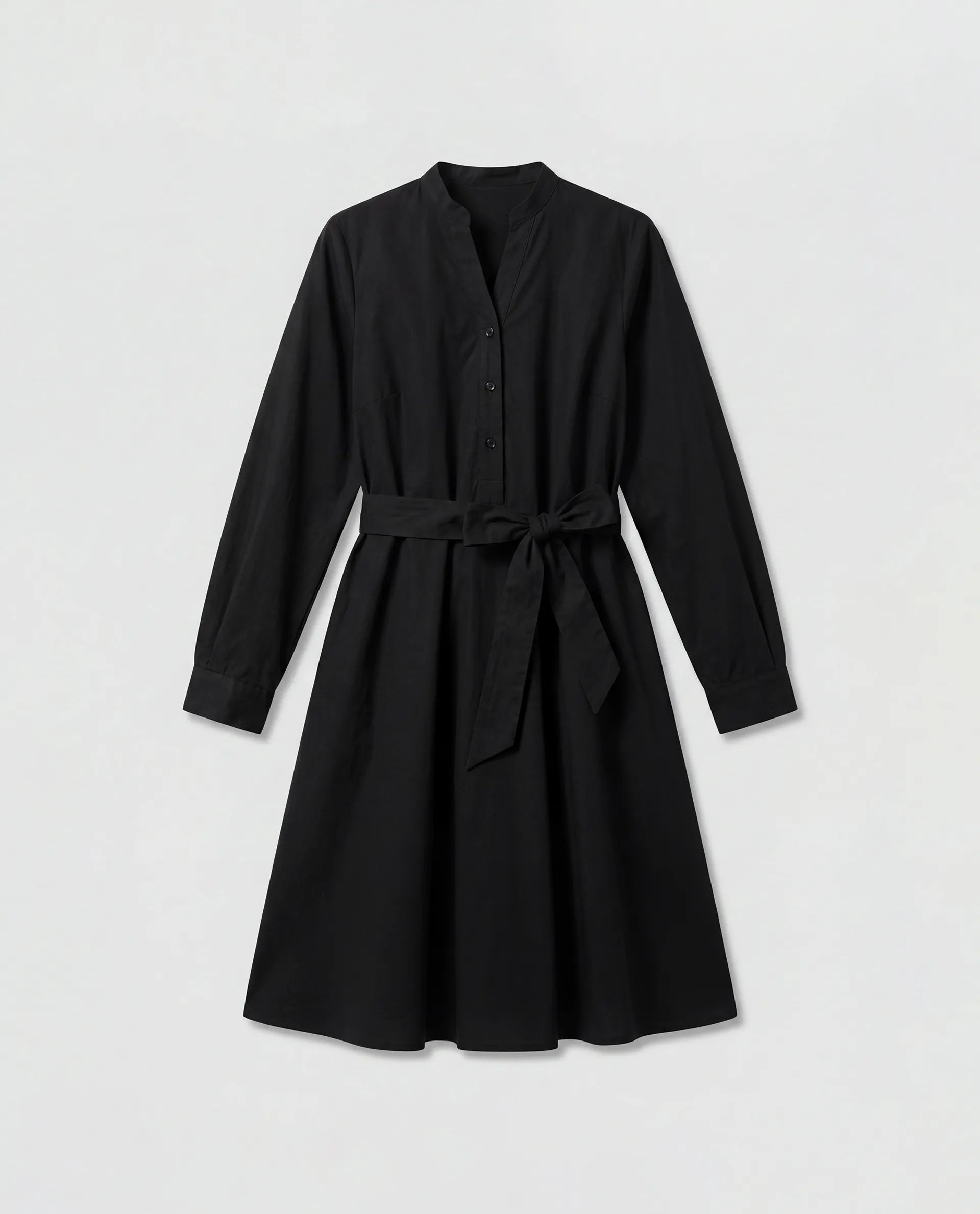 Rareism Women's Vayda Black Cotton Full Sleeve A-Line Plain Dress