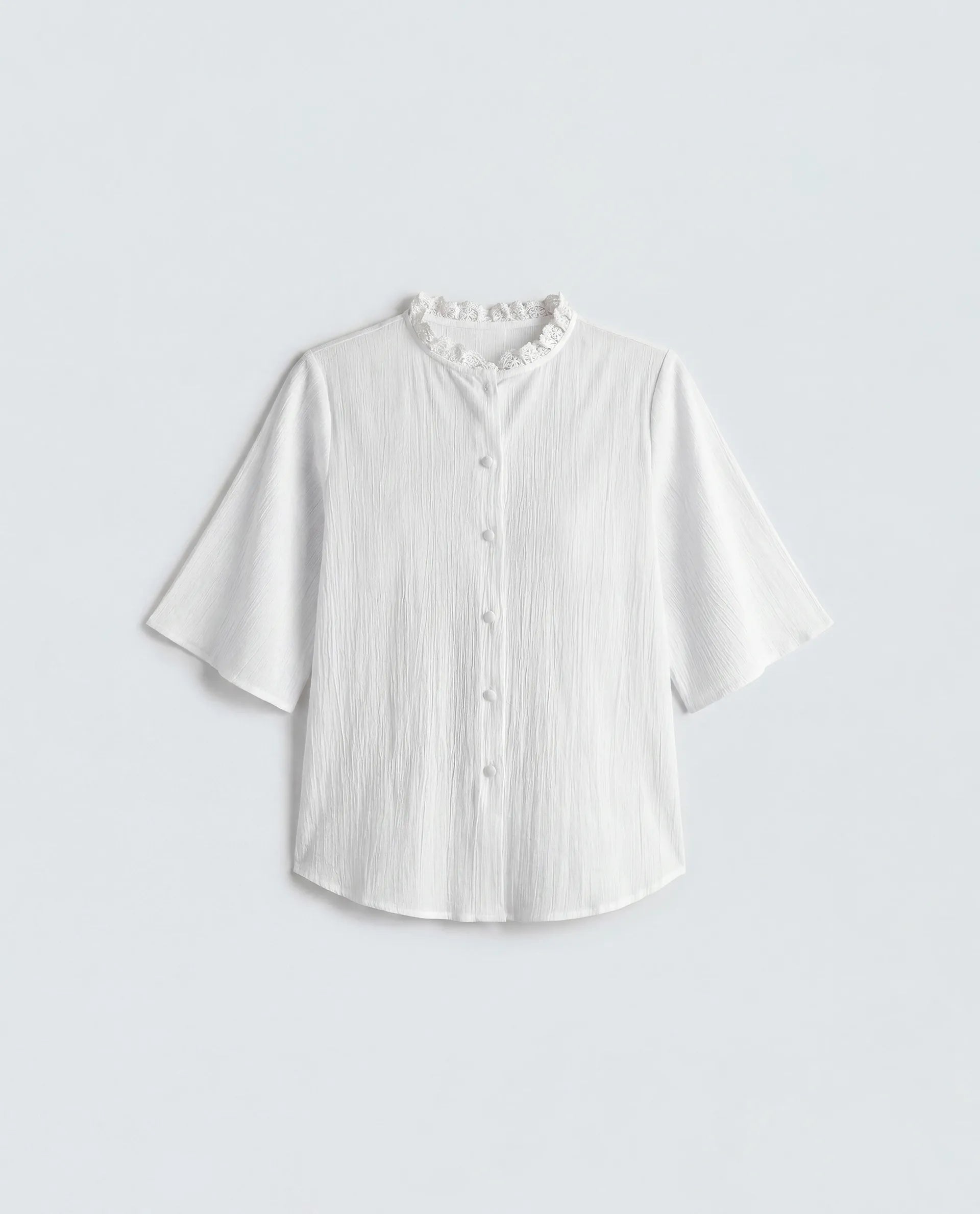 Rareism Women's Velpa White Cotton Ruffled Neck Relaxed Plain Top