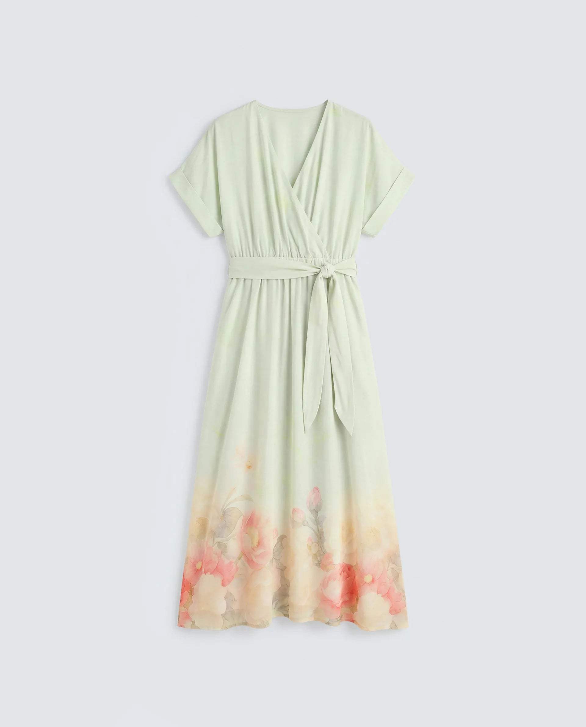 Rareism Women's Vlean Multi Viscose V-Neck Flared Floral Print Dress