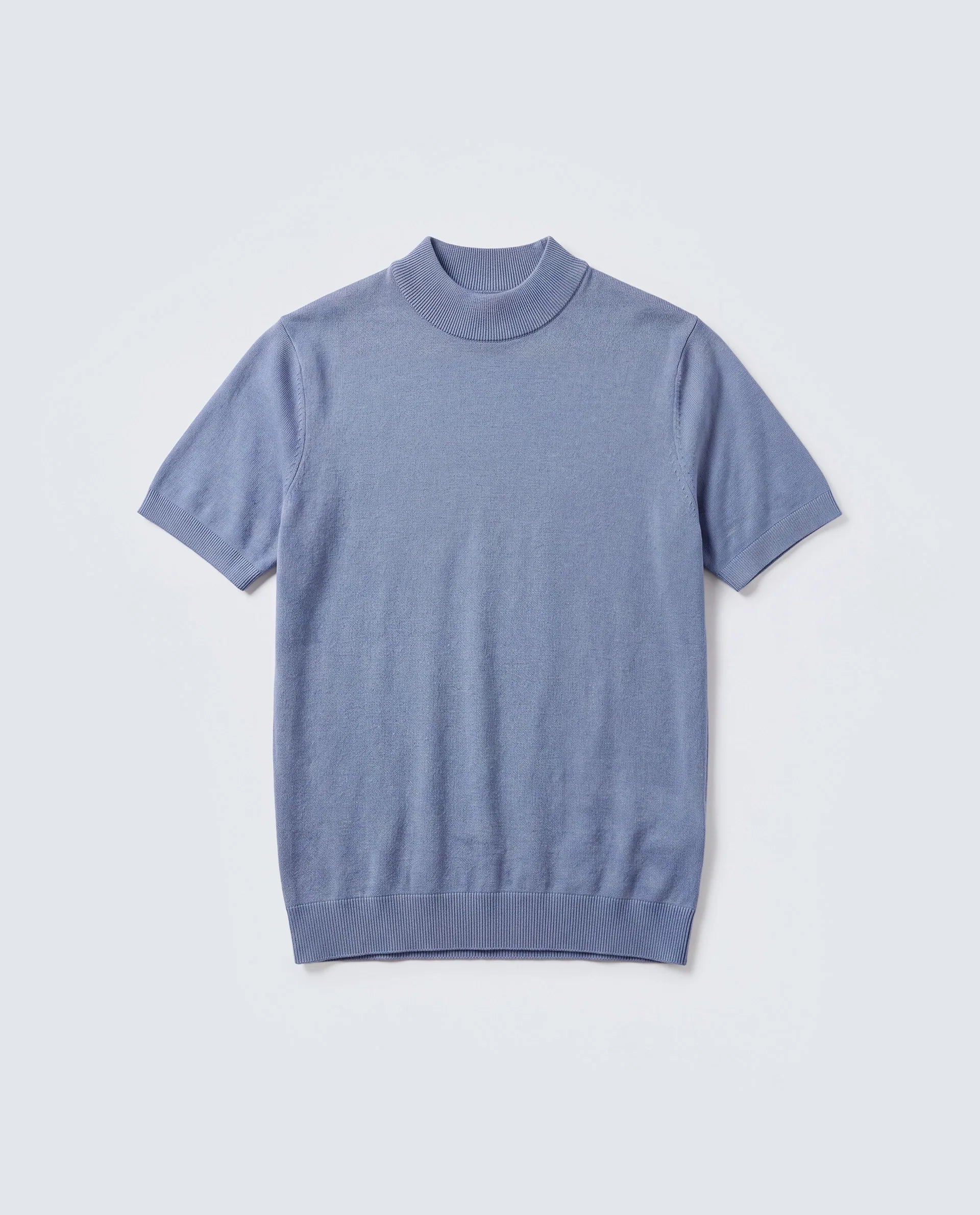 Rare Rabbit Men's Alfet-25 Dusky Blue Viscose Plain Regular Fit Half Sleeve High Neck T-Shirt