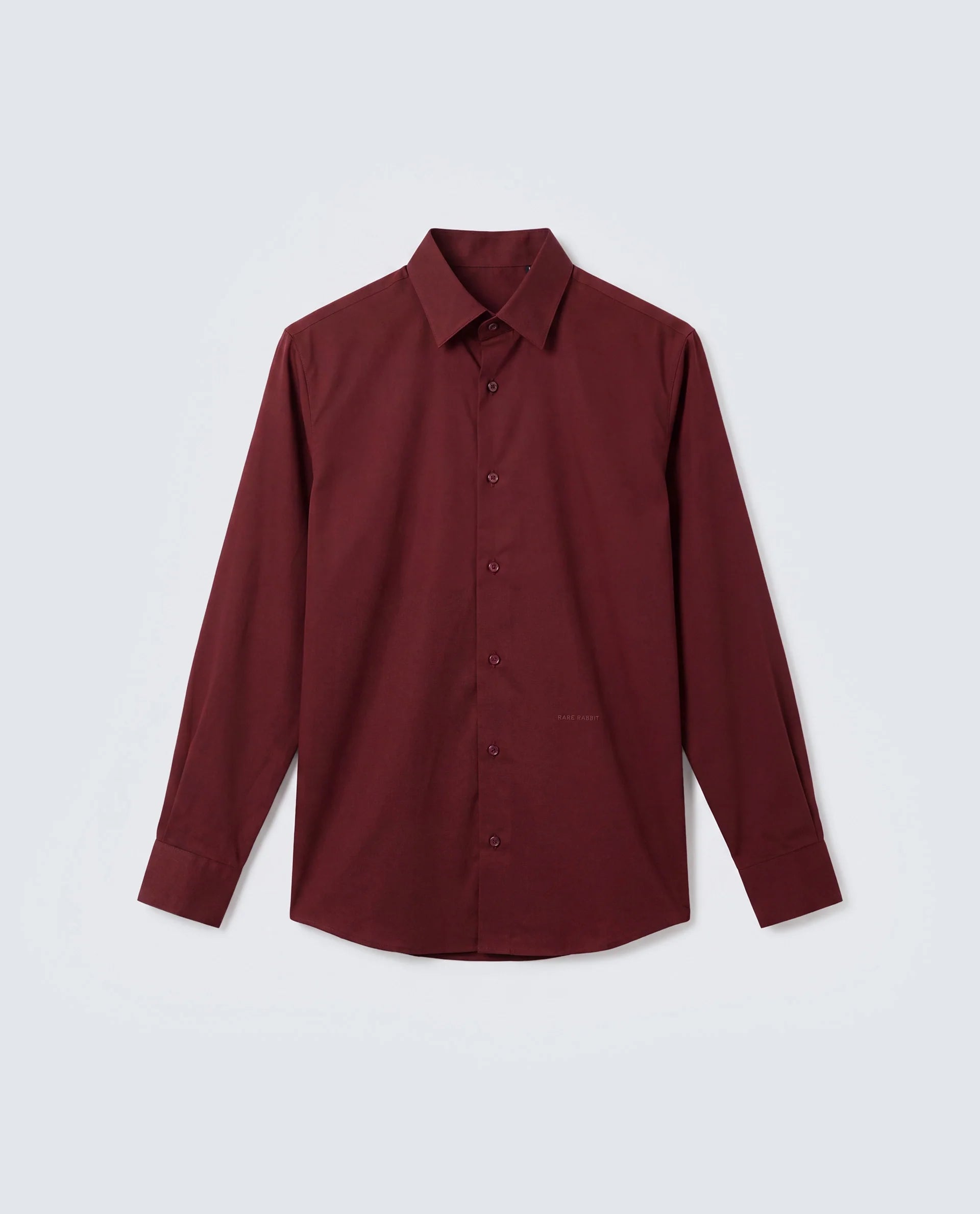 Rare Rabbit Men's Como-Aw26 Dusky Red Cotton Blend Spread Collar Regular Plain Shirt