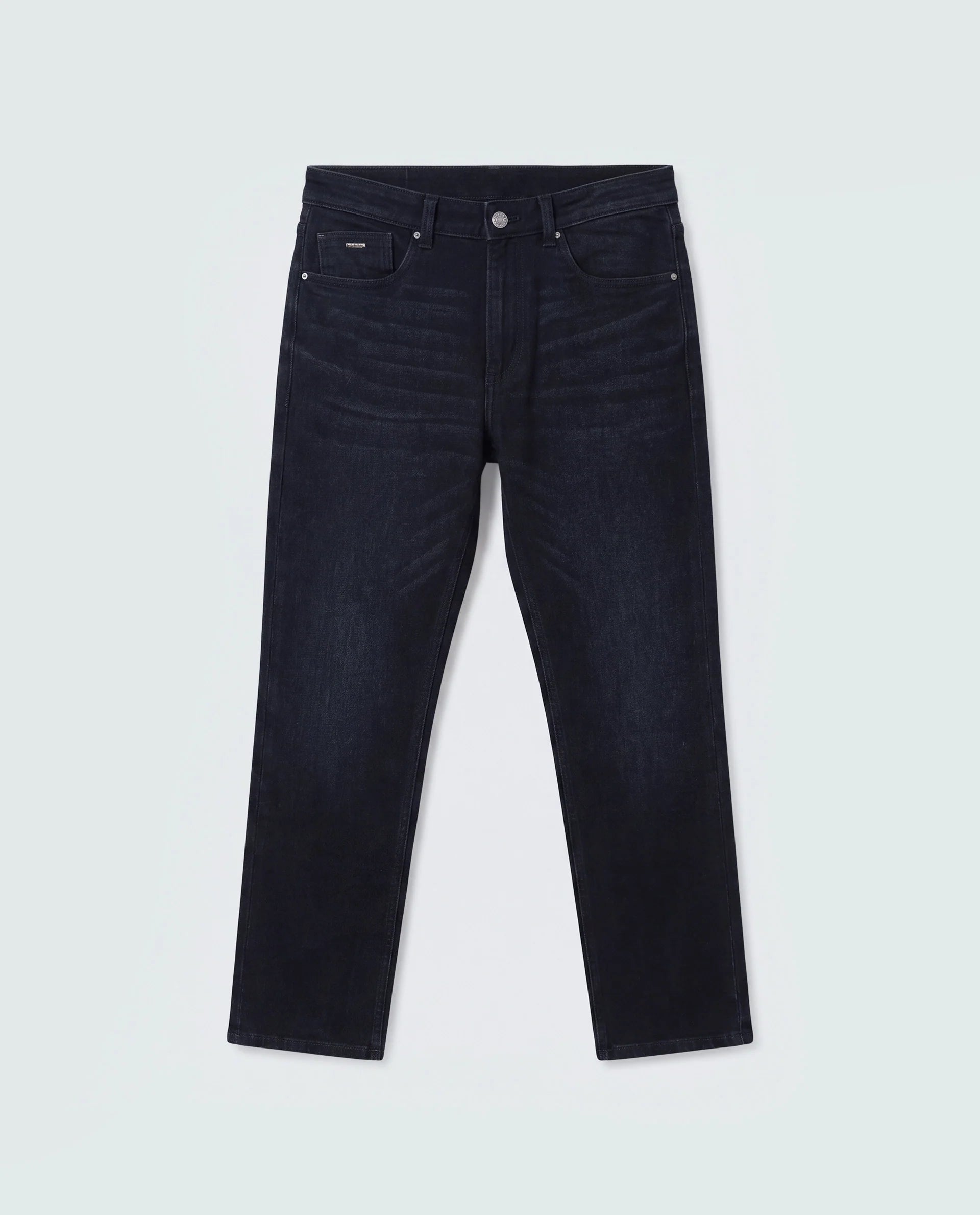 Rare Rabbit Men's Indy Dark Navy Cotton Blend Plain Morris Regular Fit Jeans