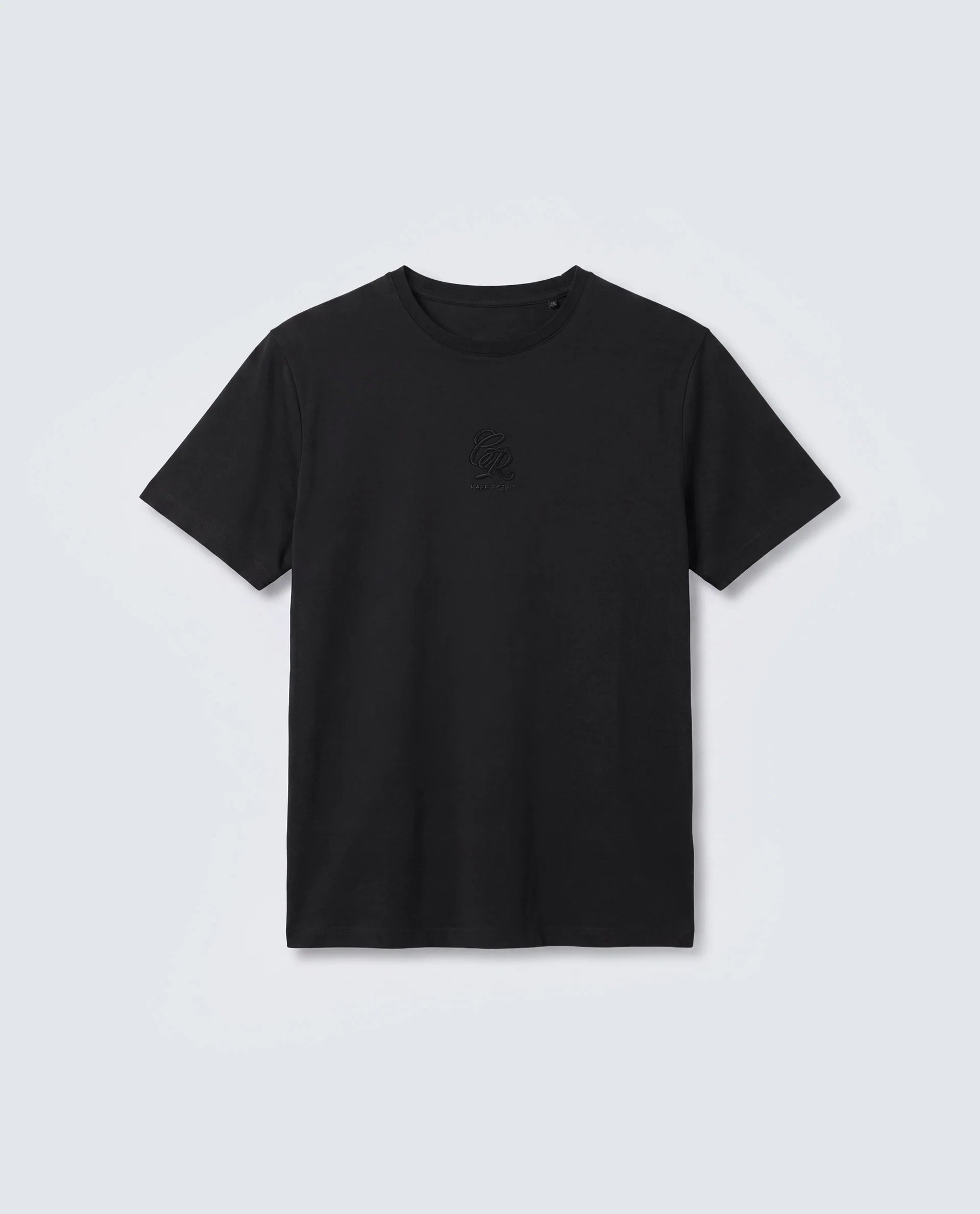 Rare Rabbit Men's Ject-S26 Black Cotton Fabric Half Sleeve Crew Neck Regular Fit Embroidered T-Shirt