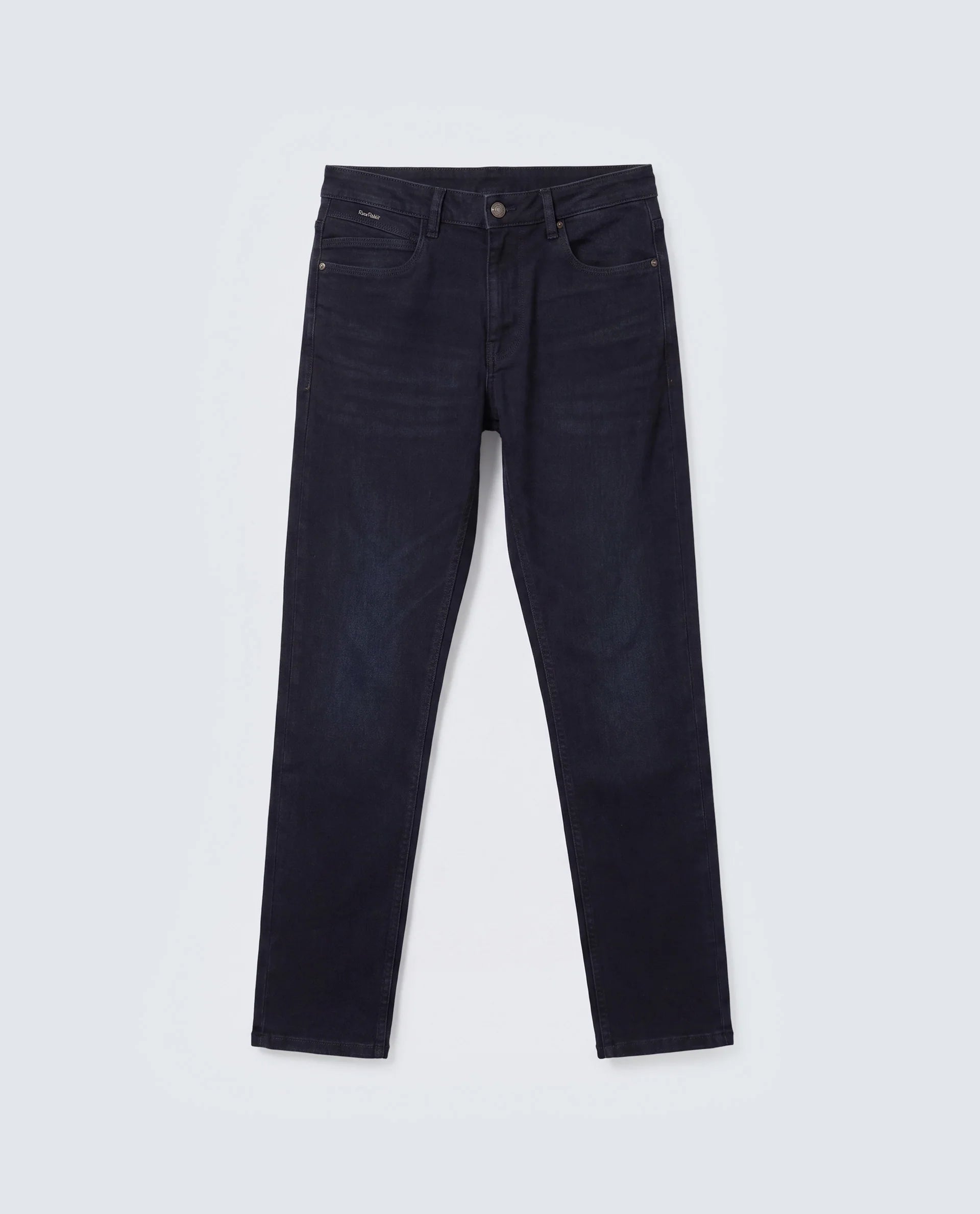 Rare Rabbit Men's Victo 26 Dark Blue Cotton Blend Fabric Shank And Zipper Hawk Slim Plain Jeans