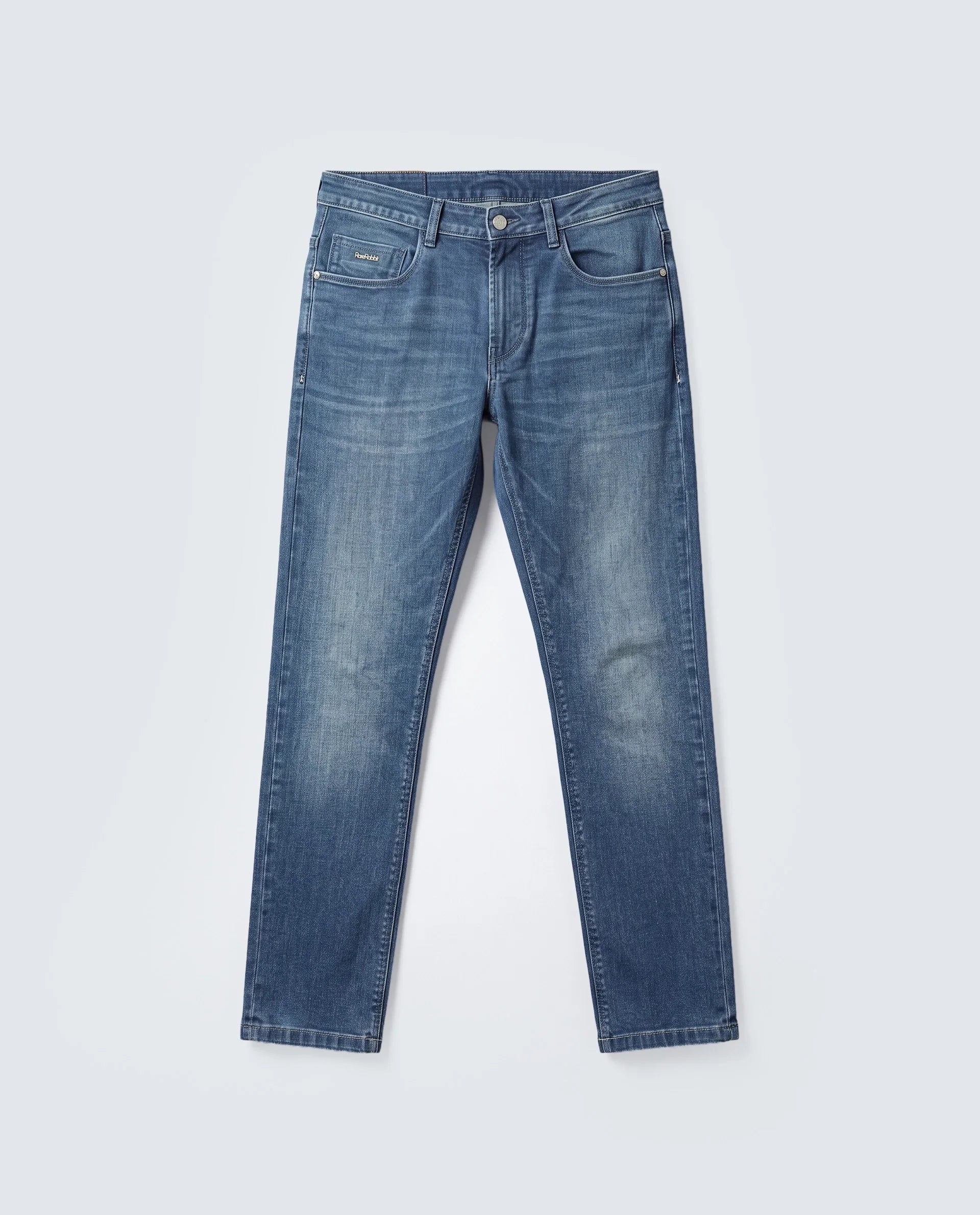 Rare Rabbit Men's Zuno S Blue Cotton Blend Fabric Shank And Zipper Hawk Slim Plain Jeans