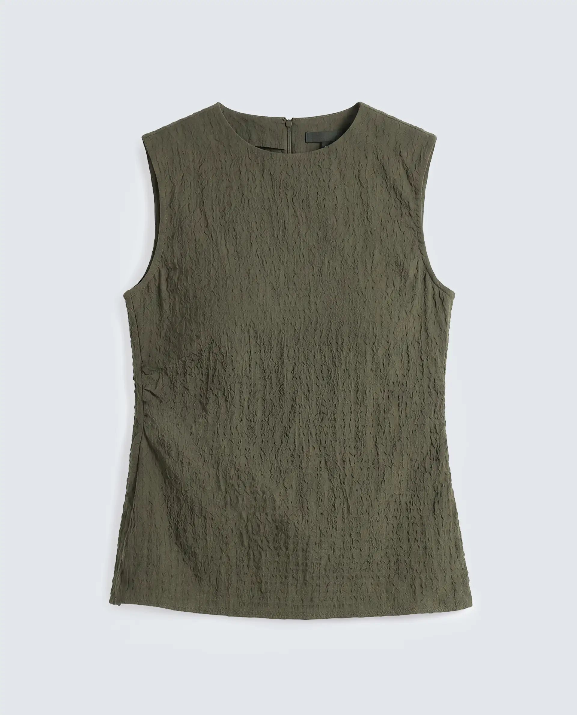 Rareism Women's Arrix-T Olive Polyester Sleeveless Regular Fit Plain Top