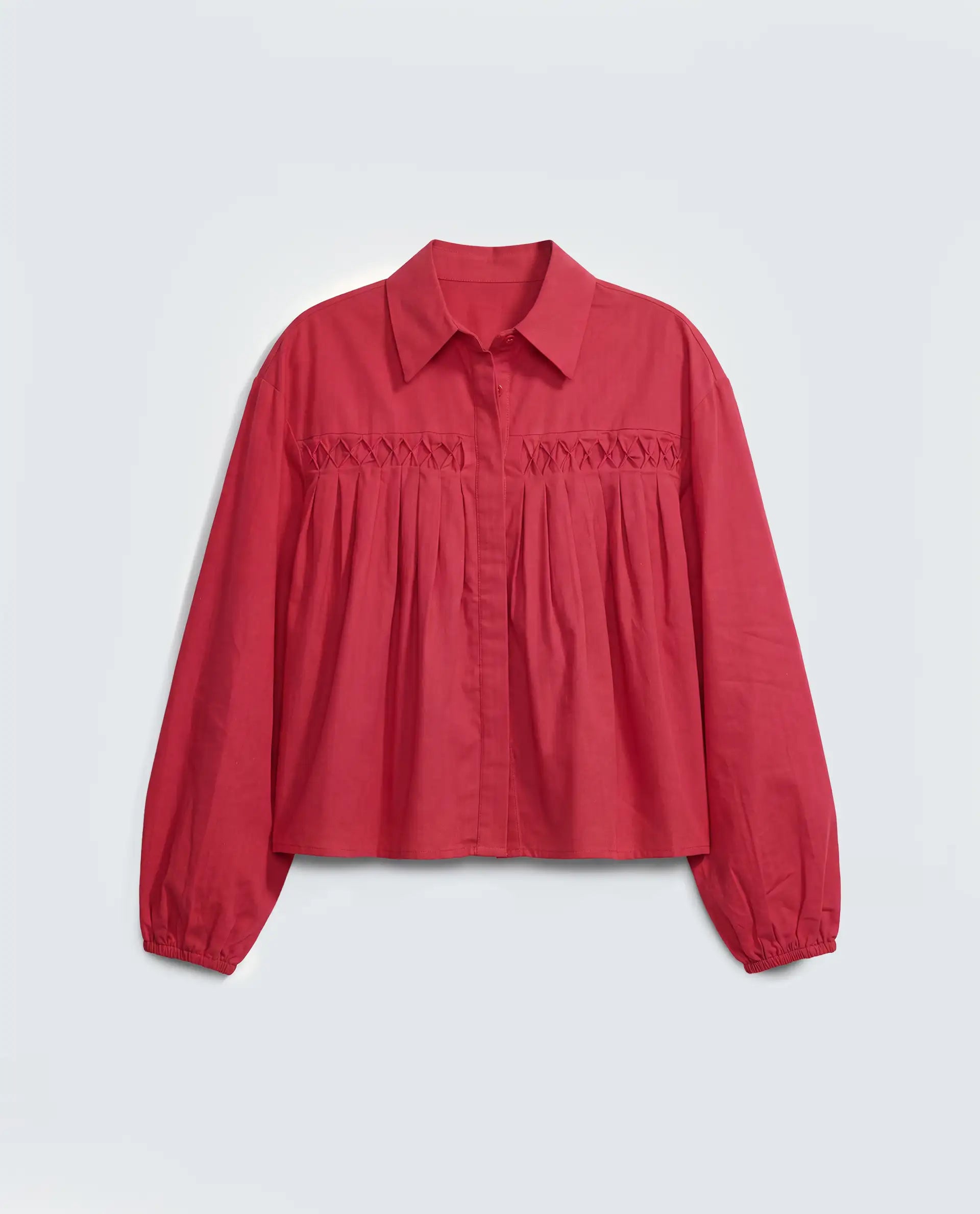 Rareism Women's Aveny Red Cotton Full Sleeve Boxy Plain Shirt