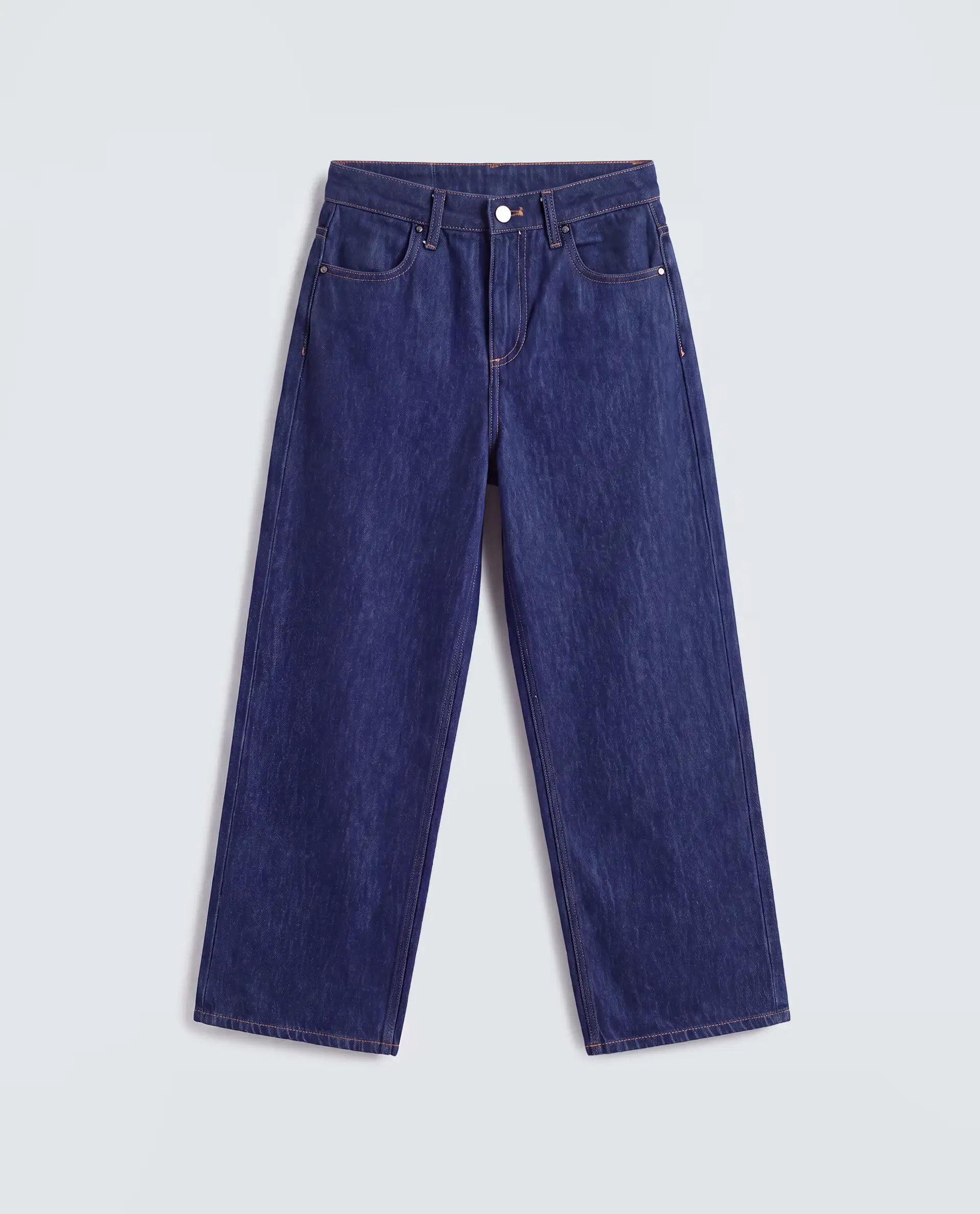 Rareism Women's Denio Dark Blue Cotton Wide Plain Jeans