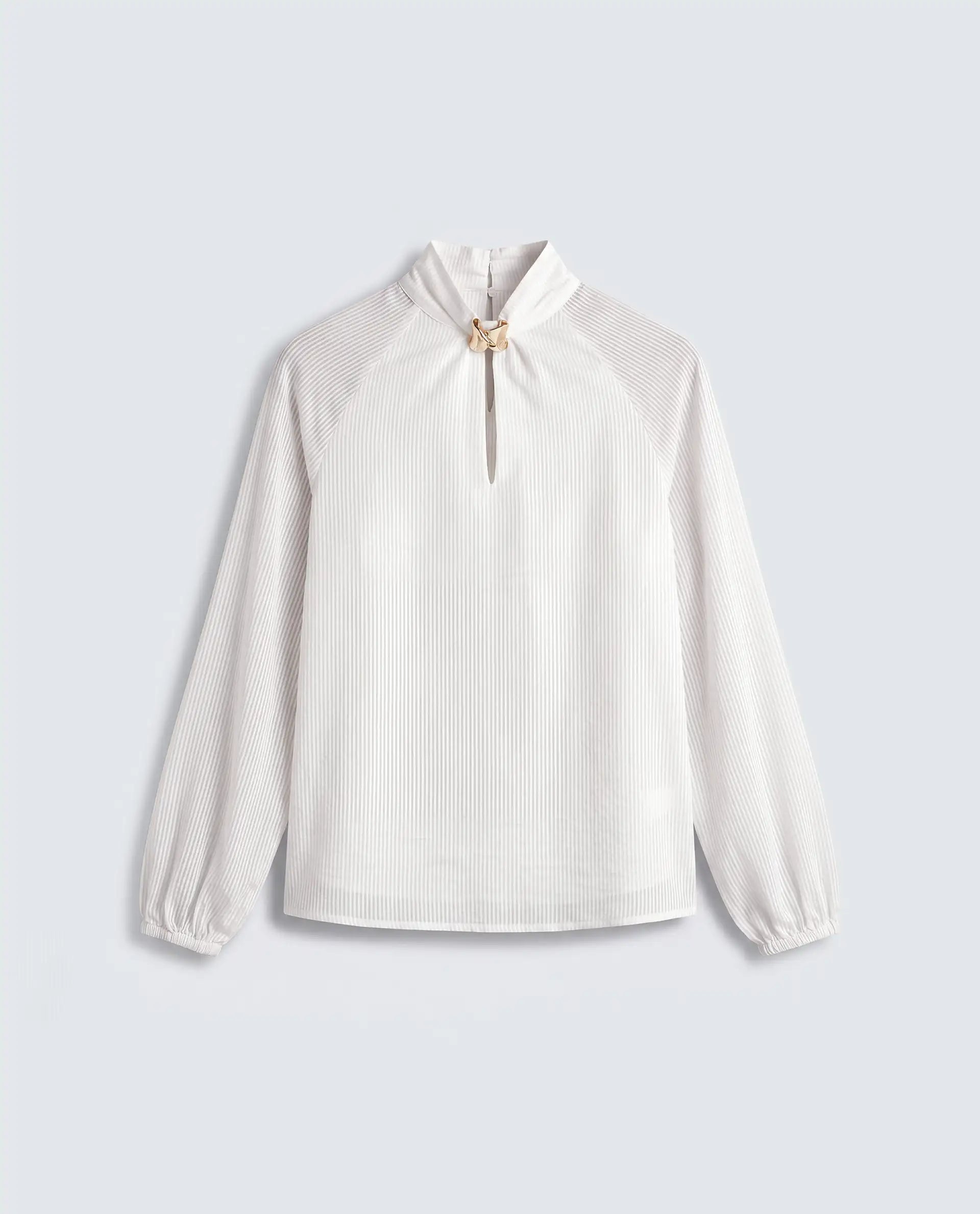 Rareism Women's Dyna Off White Viscose Blend Band Collar Button Regular Plain Top