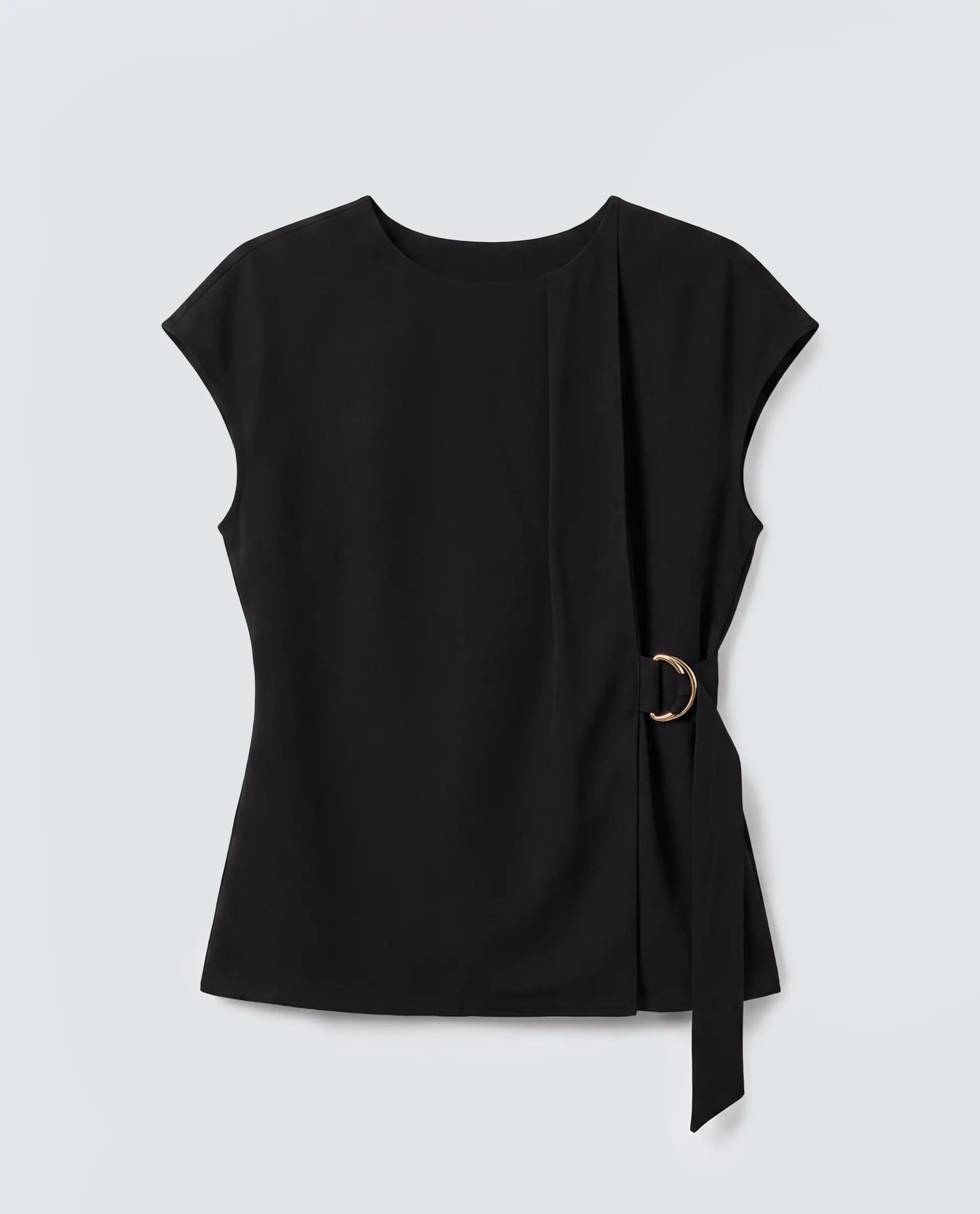 Rareism Women's Mardin Black Polyester Crew Neck Regular Fit Plain Top