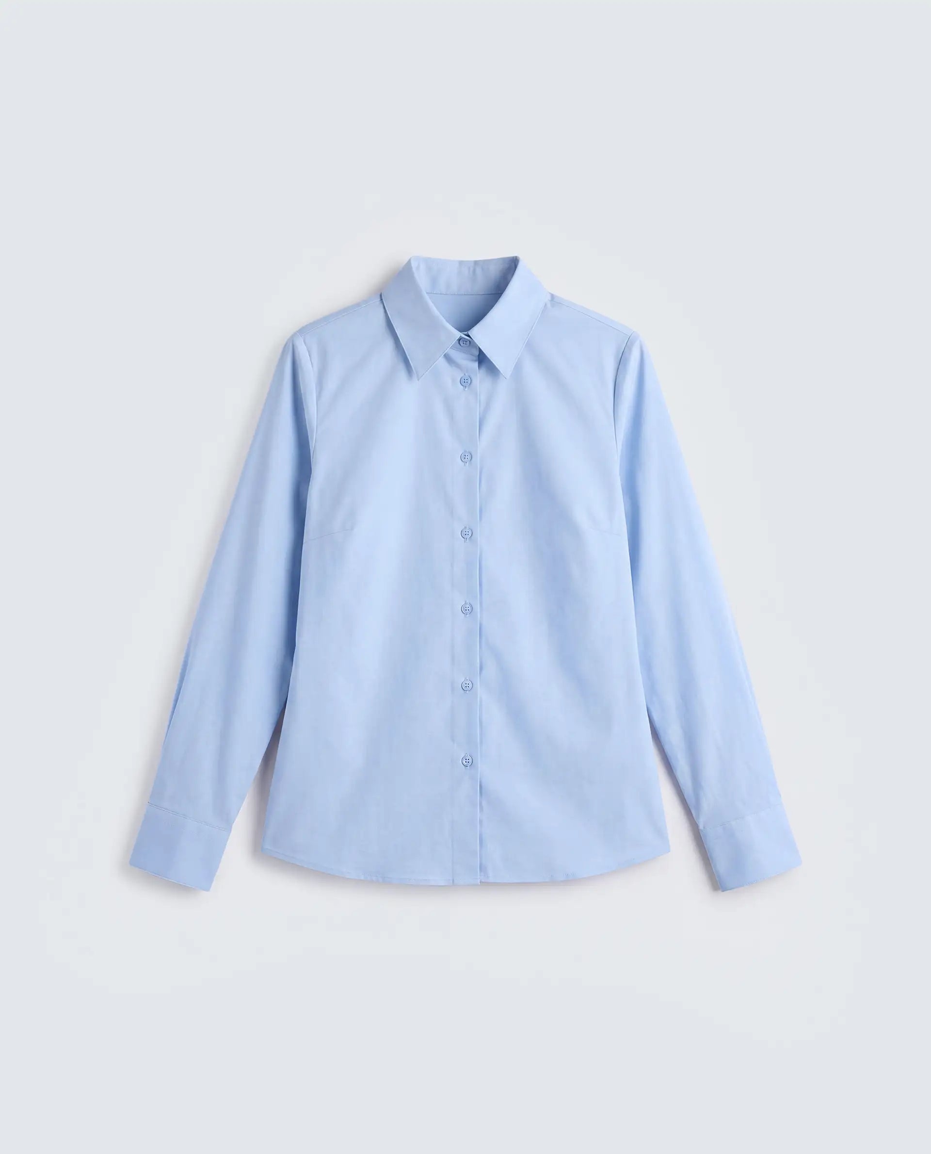 Rareism Women's Maven Light Blue Cotton Blend Spread Collar Fitted Plain Shirt
