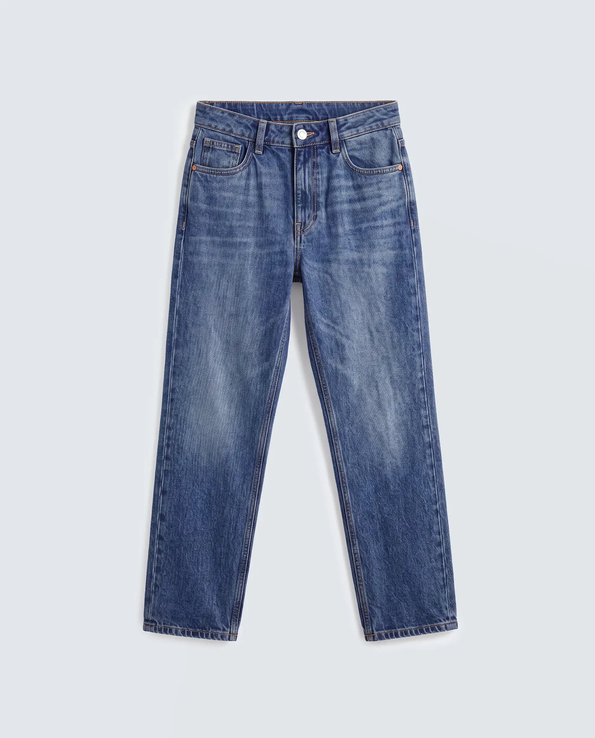 Rareism Women's Momlim Blue Cotton Blend Mom Fit Plain Jeans