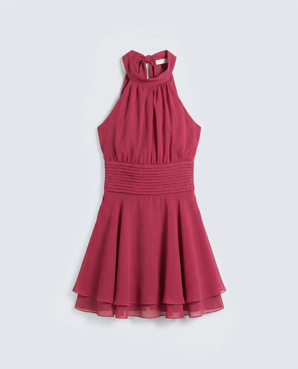 Rareism Women's Peti Dark Pink Polyester Halter Neck Button And Zip Fit And Flare Plain Dress