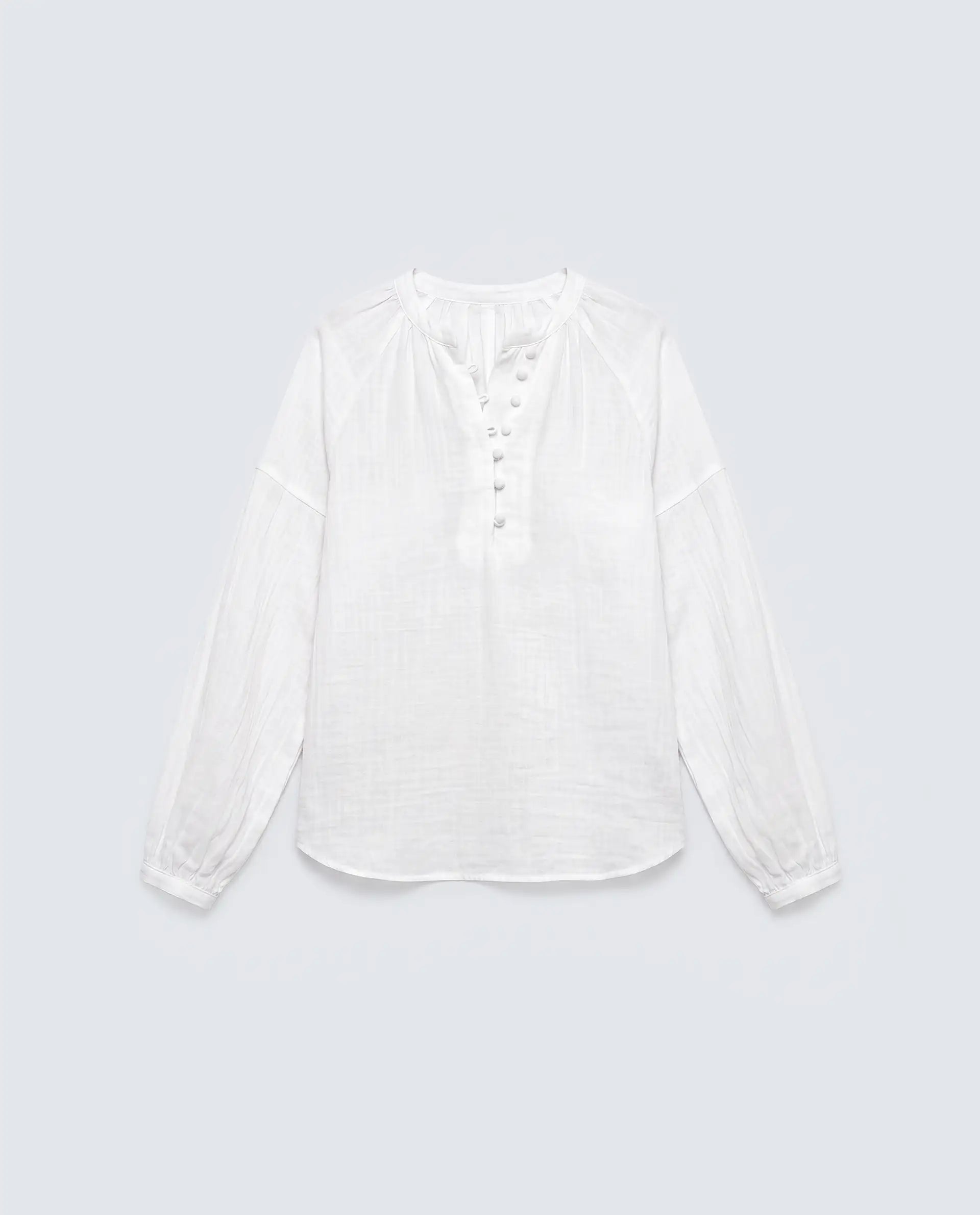 Rareism Women's Rudin White Cotton Band Collar Relaxed Plain Top
