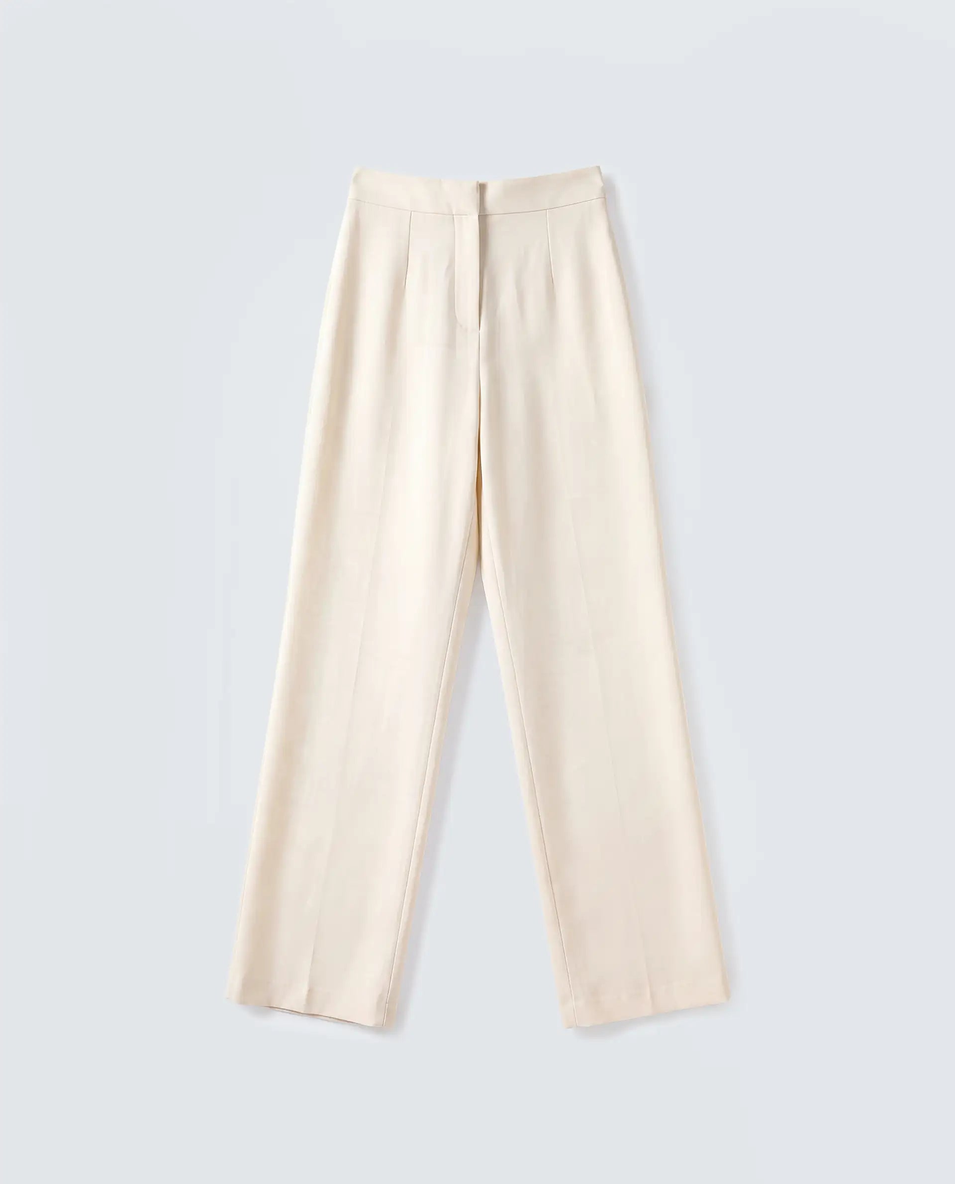Rareism Women's Srait-1 Off White Polyester Blend Fabric Straight Plain Trouser
