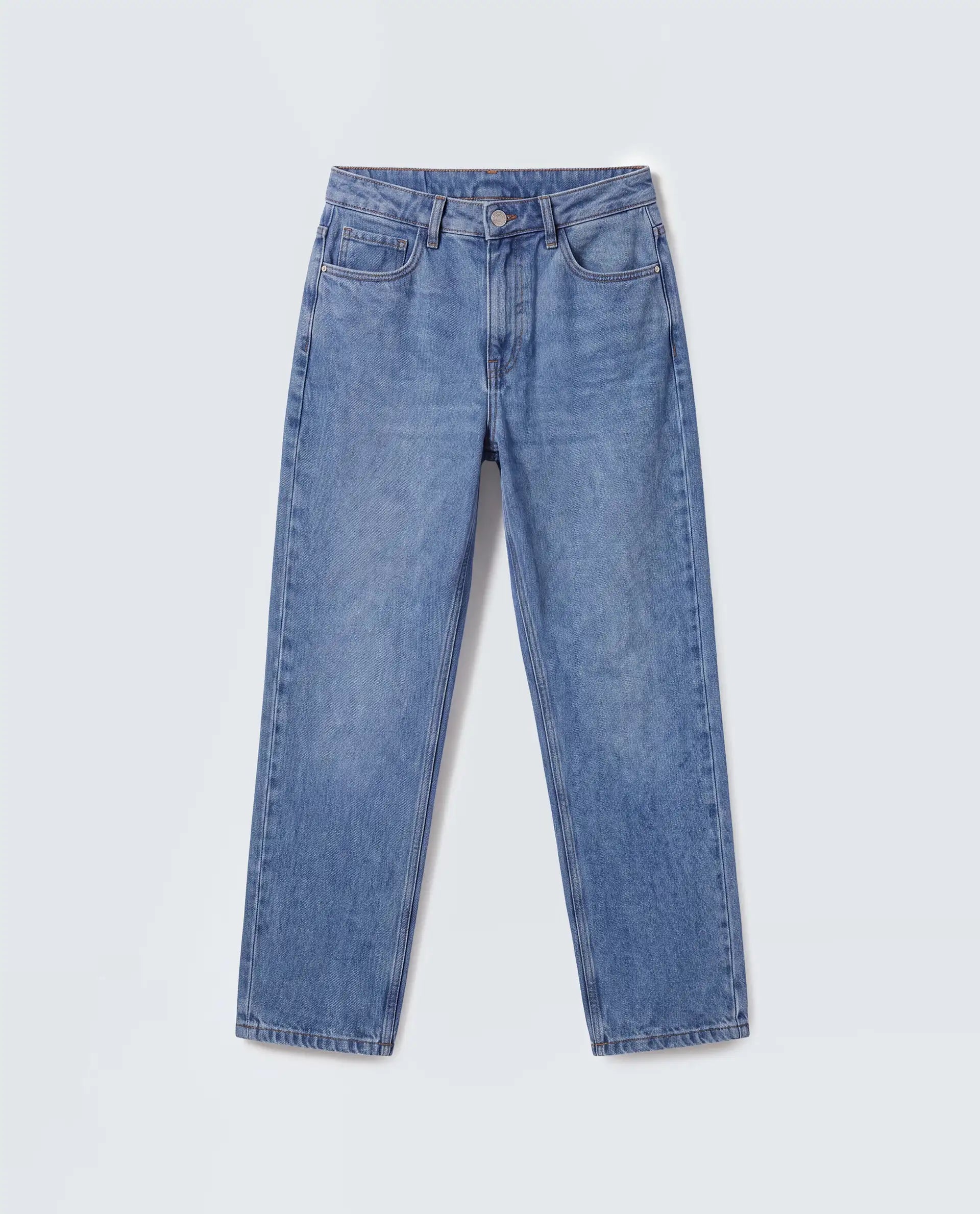 Rareism Women's Strade Blue Cotton Straight Fit Plain Jeans