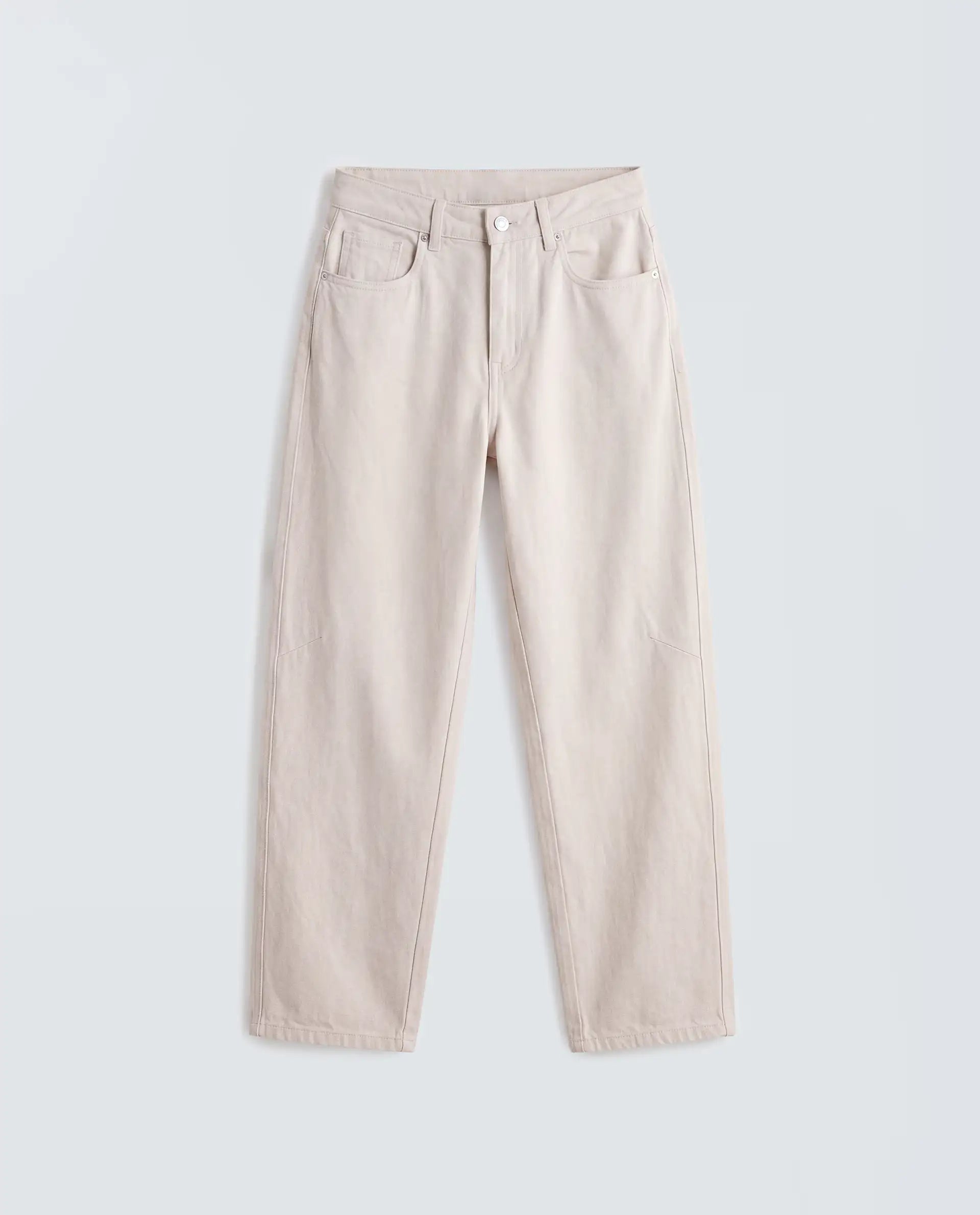 Rareism Women's Talben Beige Cotton Tall Barrel Fit Plain Jeans