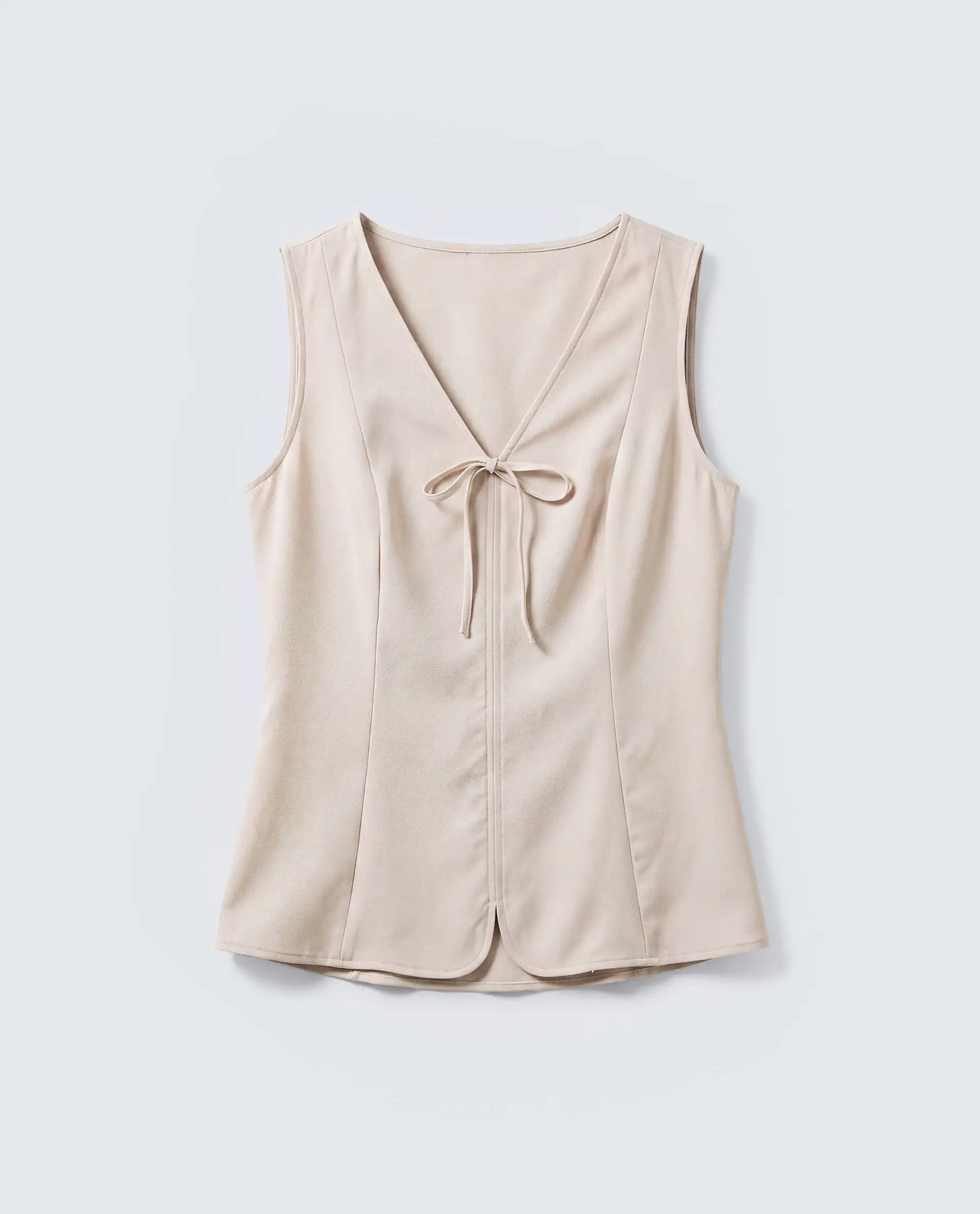 Rareism Women's Valton Primary Beige Polyester Sleeveless V-Neck Regular Fit Top