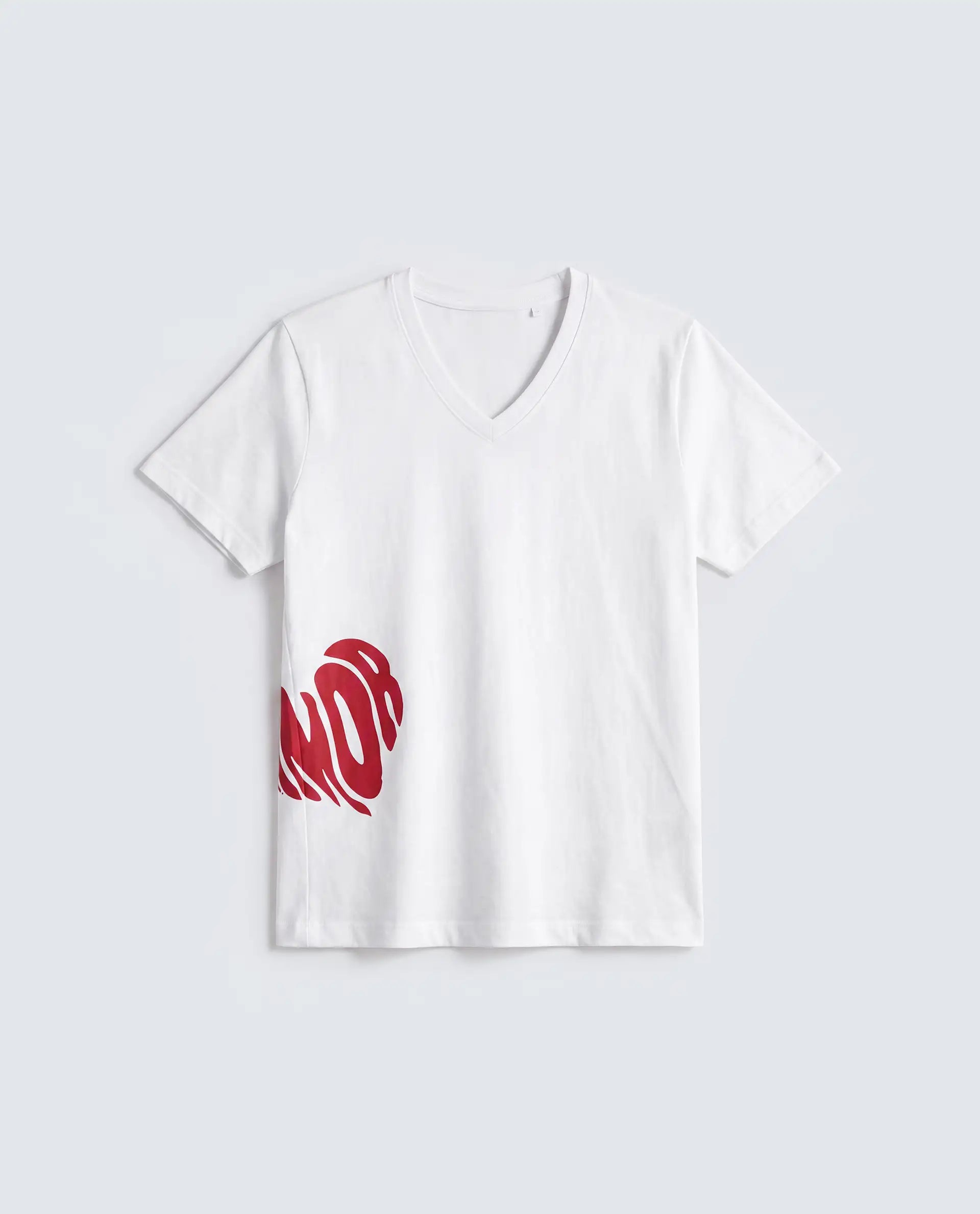 Rareism Women's Zay White Cotton V-Neck Pull-On Relaxed Typography Print T-Shirt