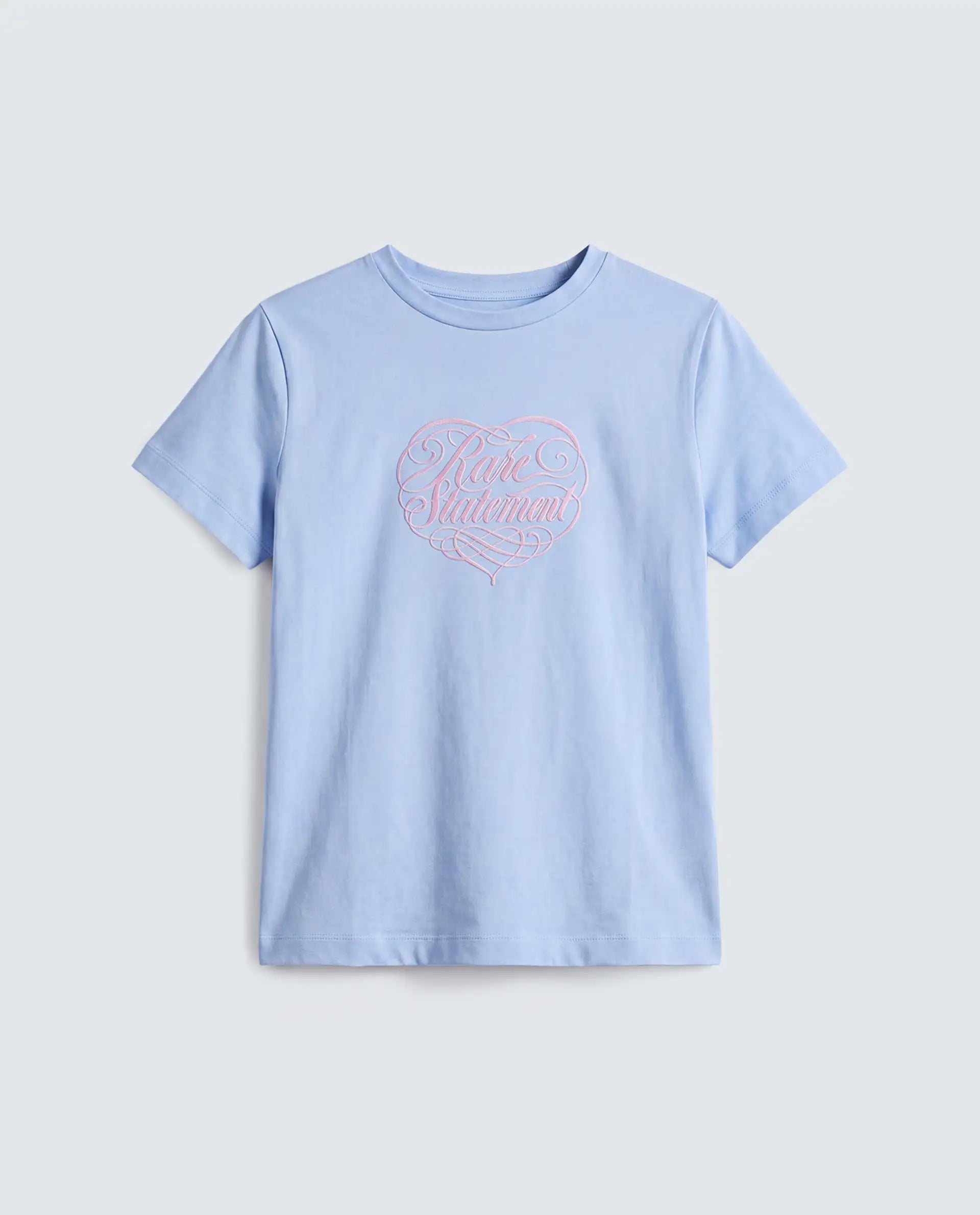 Rareism Women's Zeven Light Blue Cotton Blend Half Sleeve Regular Fit Flock Print T-Shirt