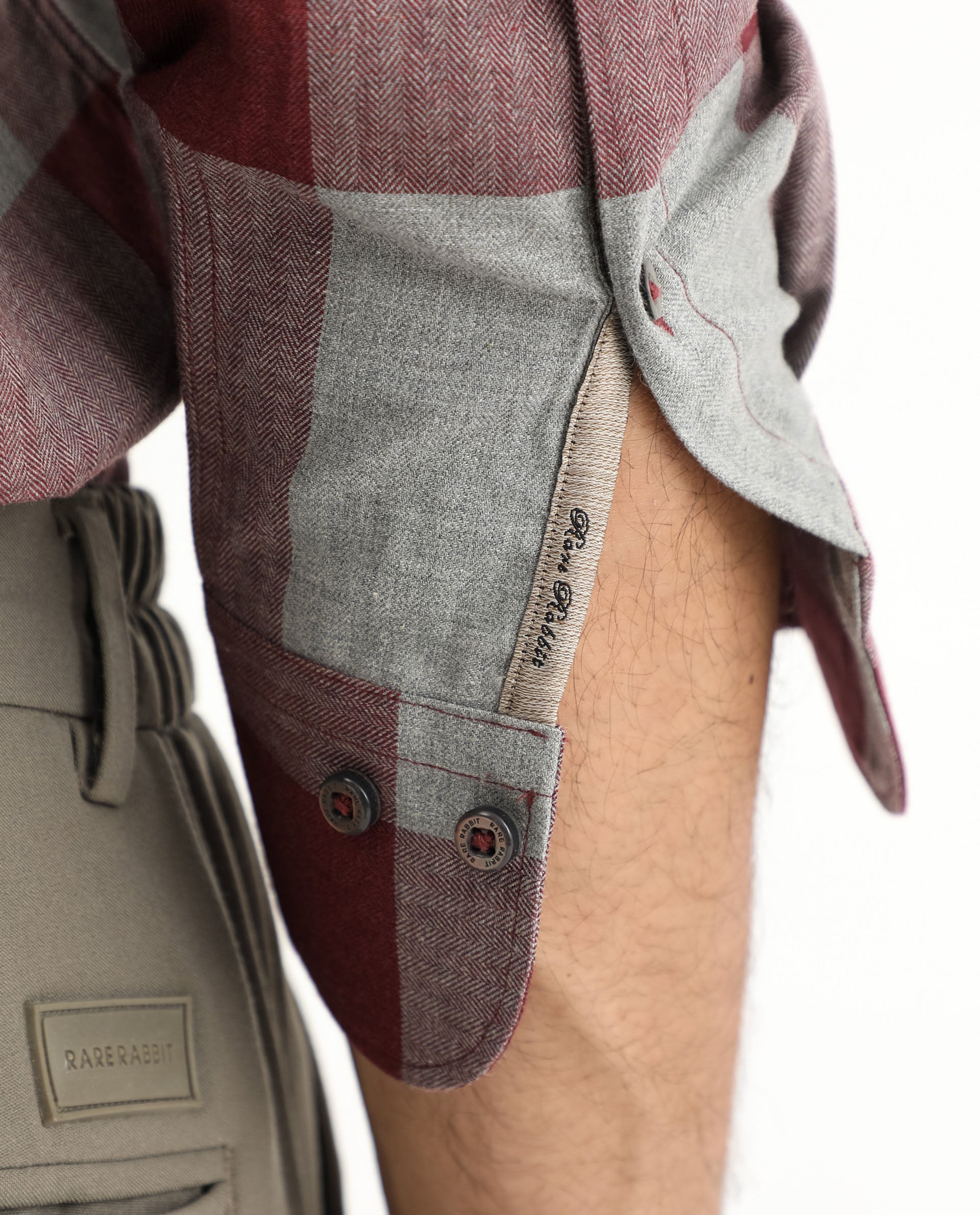 Rare Rabbit Men's Harter Maroon Cotton Fabric Full Sleeves Checks Shirt