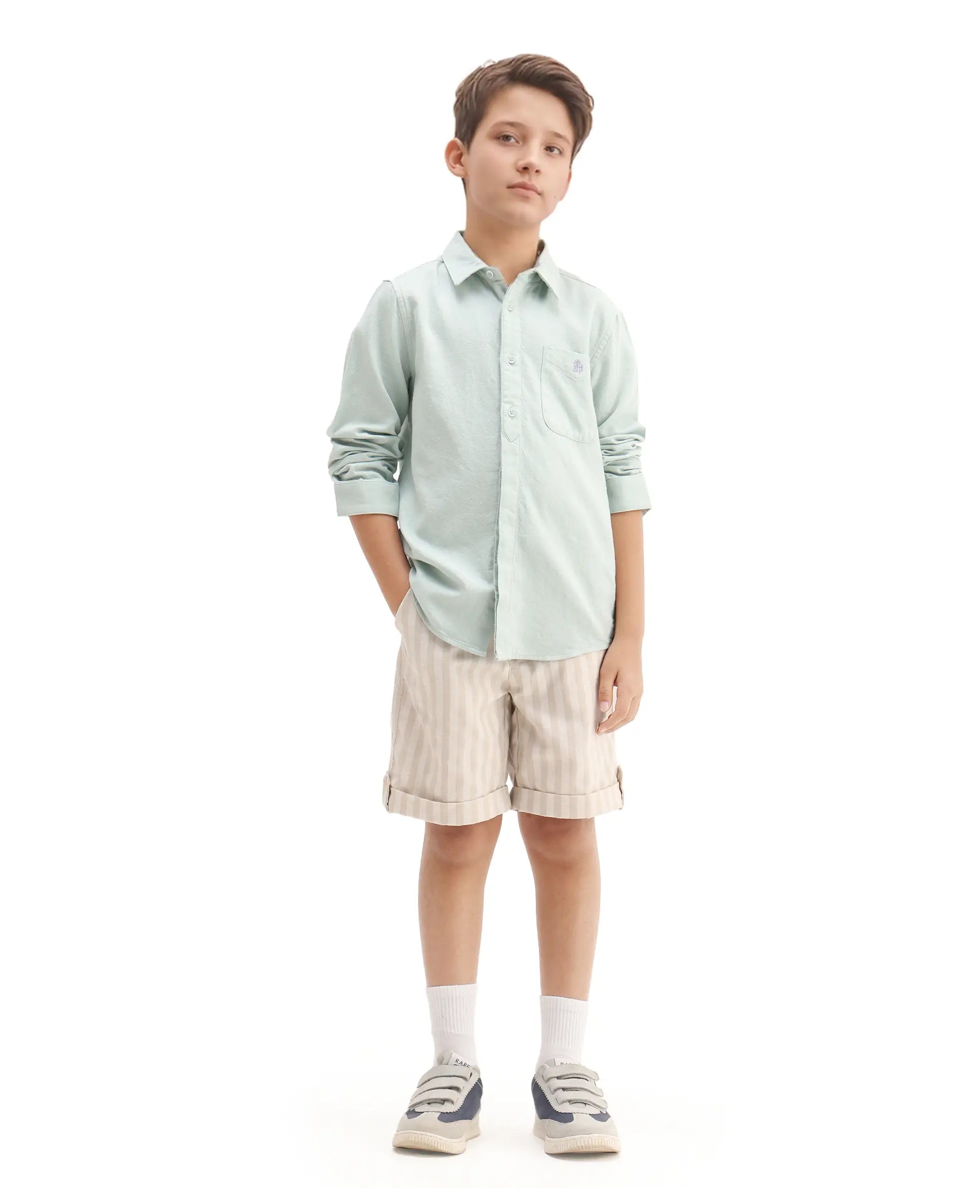 Rare Ones Kids Hart Blue Cotton Solid Button Closure Boxy Fit Shirt