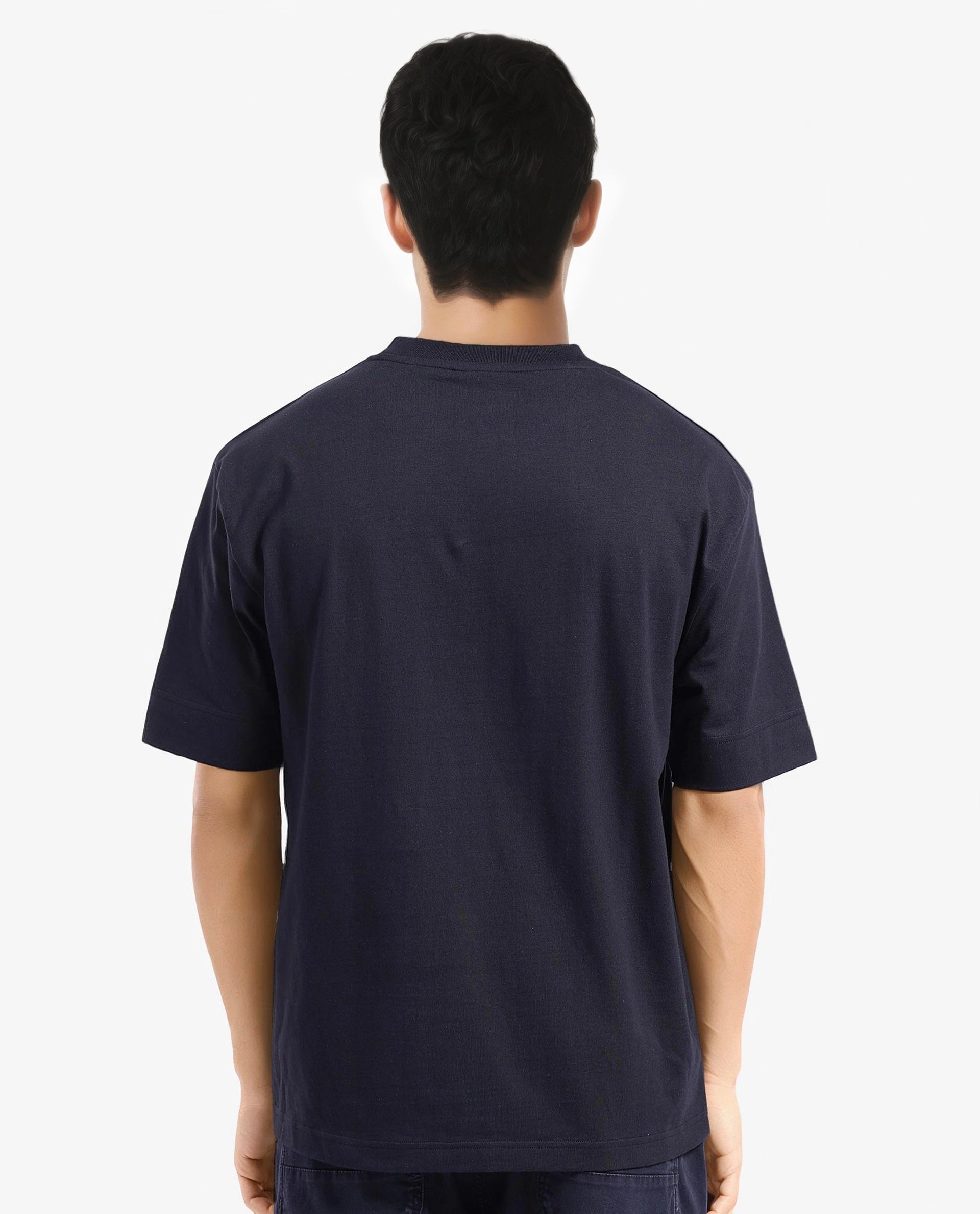 Rare Rabbit Men Harve Black Cotton Fabric Short Sleeve Crew Neck Boxy Fit Branding Print T-Shirt