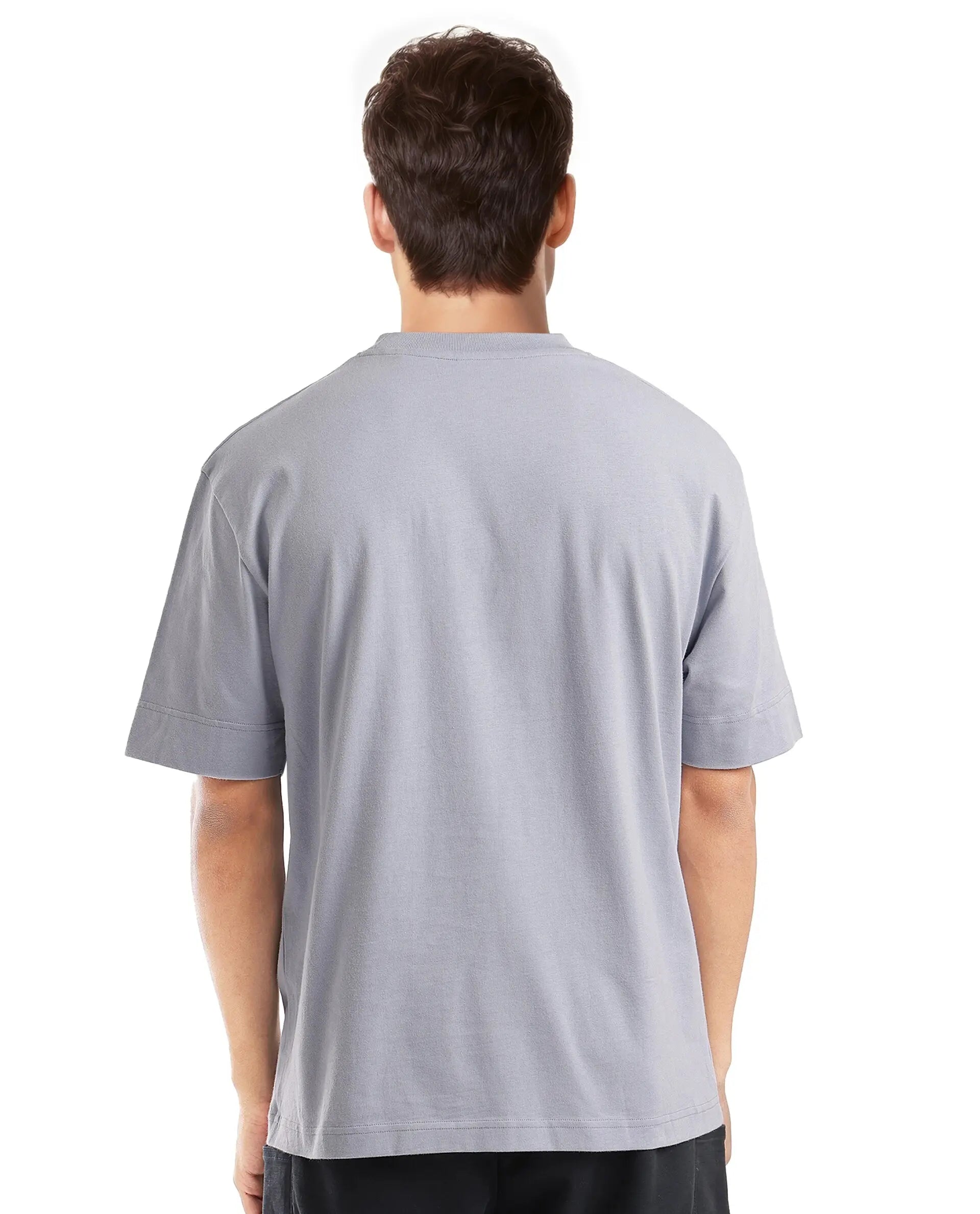 Rare Rabbit Men Harve Light Blue Cotton Fabric Short Sleeve Crew Neck Boxy Fit Printed T-Shirt