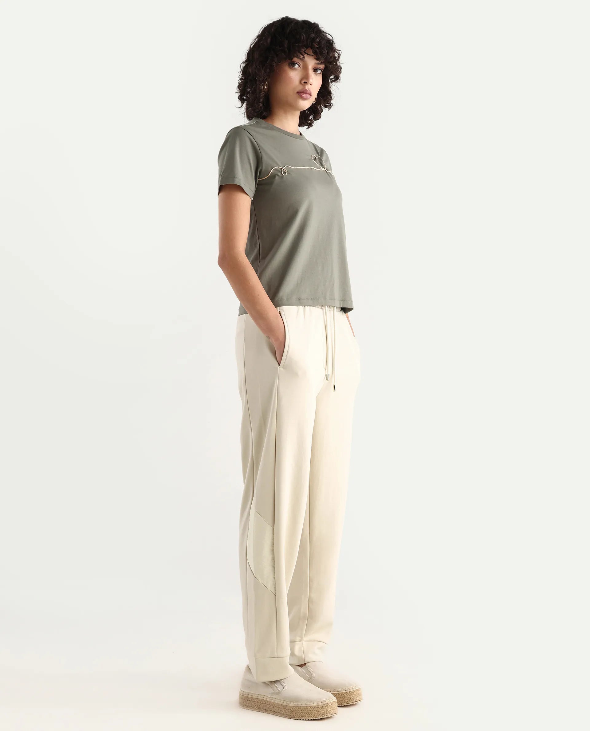 Rareism Women's Hastane Off White Modal Blend Ankle Length Regular Fit Track Pant