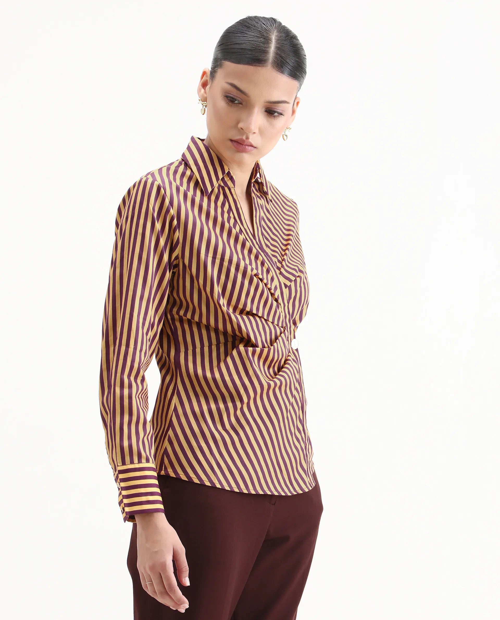 Rareism Women's Hatay Light Multi Cotton Blend Johnny Collar Geometric Print Regular Fit Top