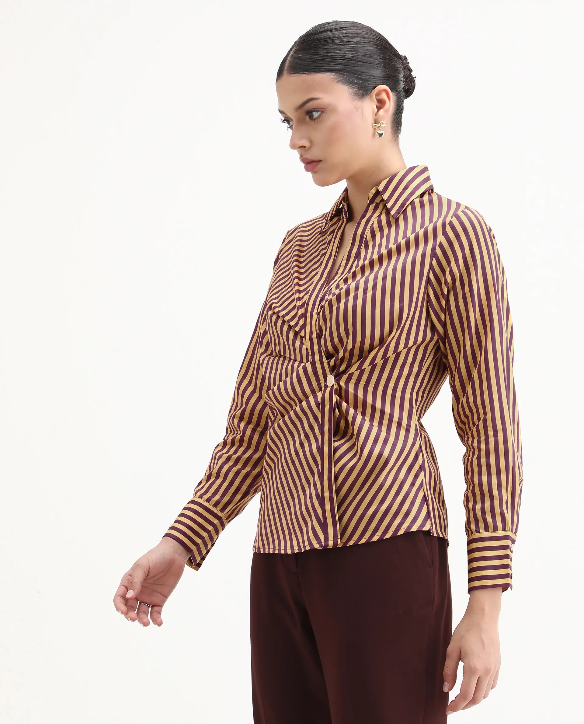 Rareism Women's Hatay Light Multi Cotton Blend Johnny Collar Geometric Print Regular Fit Top