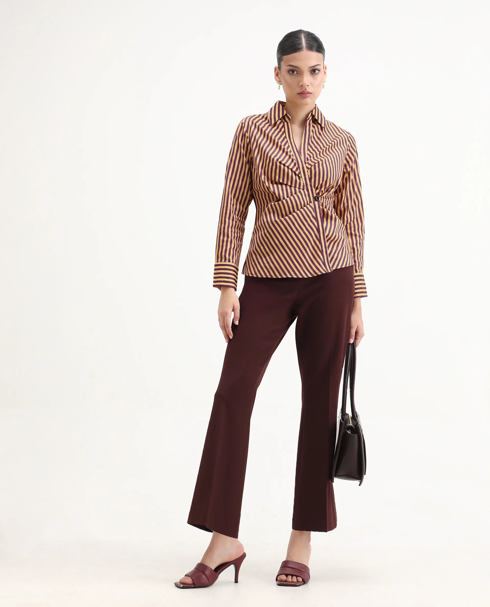 Rareism Women's Hatay Light Multi Cotton Blend Johnny Collar Geometric Print Regular Fit Top