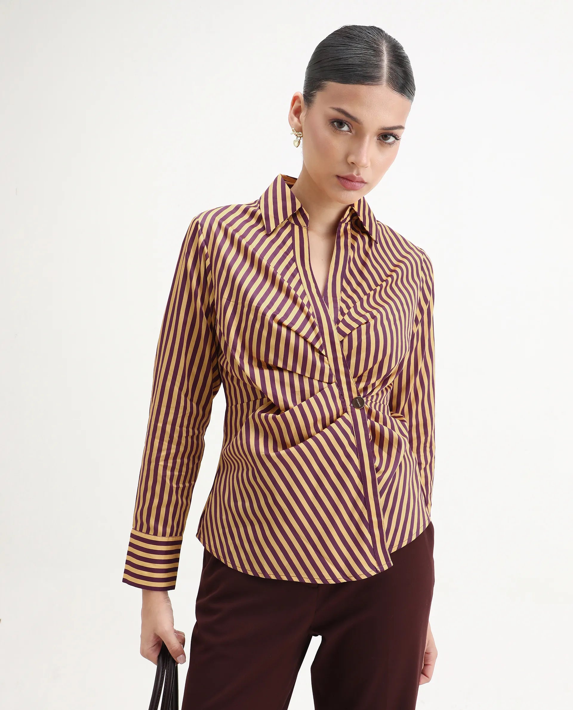 Rareism Women's Hatay Light Multi Cotton Blend Johnny Collar Geometric Print Regular Fit Top