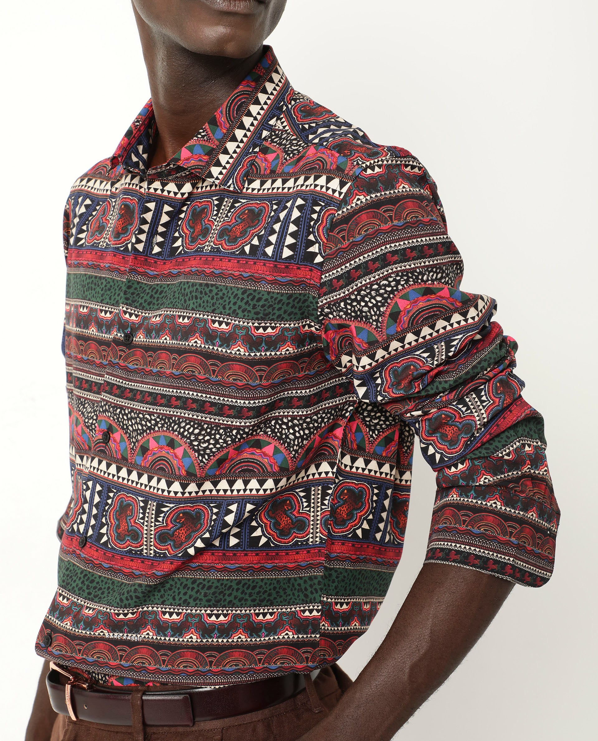 Rare Rabbit Men's Hatham LS Black Viscose Fabric Full Sleeves Regular Fit Abstract Print Shirt