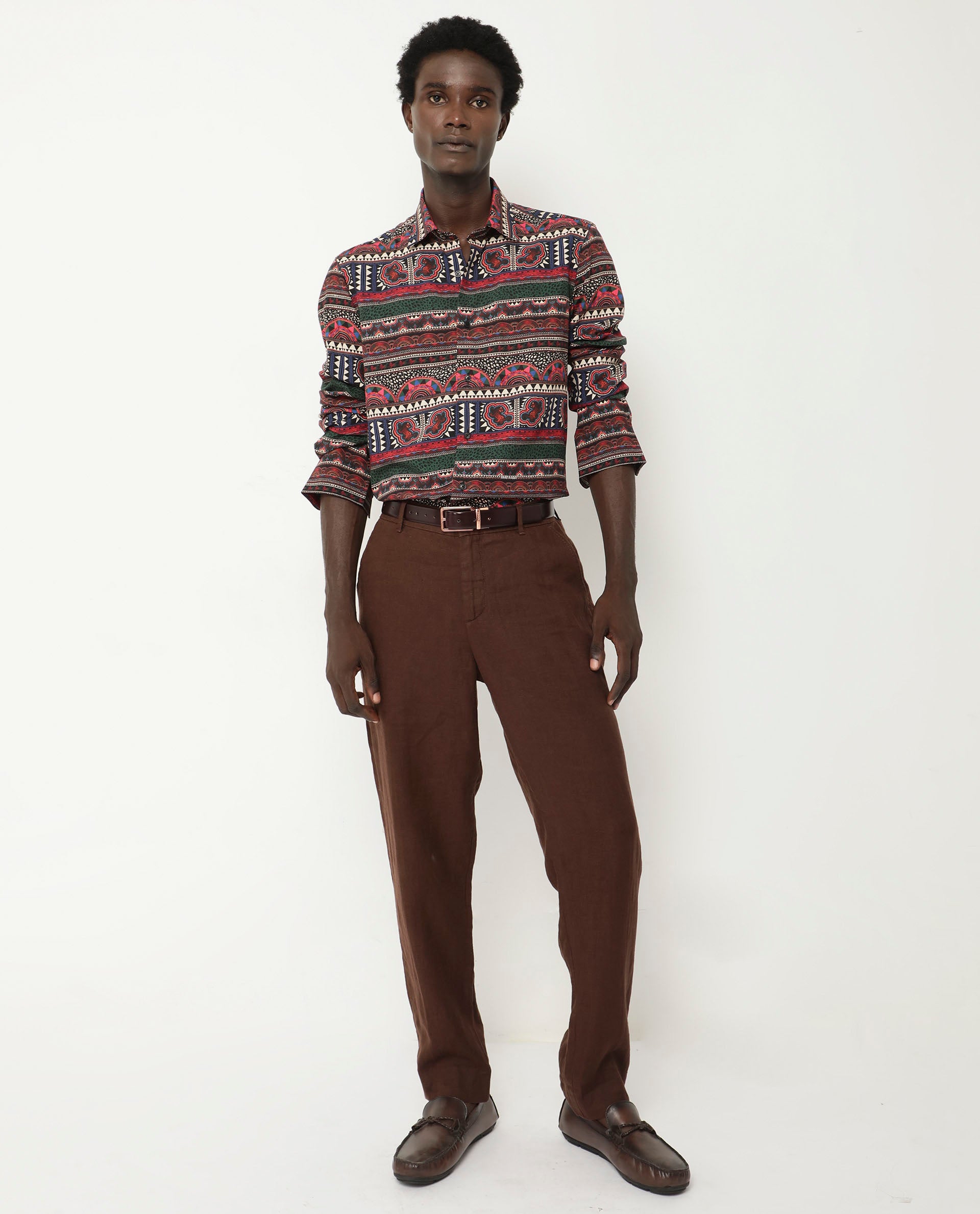 Rare Rabbit Men's Hatham LS Black Viscose Fabric Full Sleeves Regular Fit Abstract Print Shirt