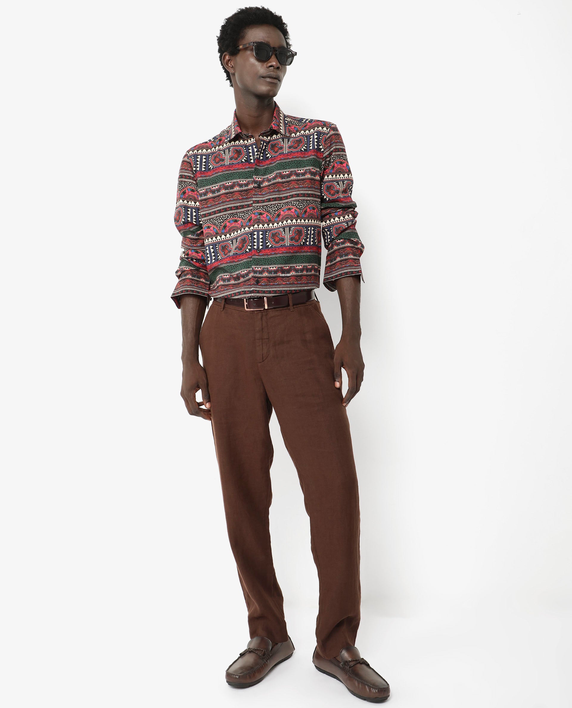 Rare Rabbit Men's Hatham LS Black Viscose Fabric Full Sleeves Regular Fit Abstract Print Shirt