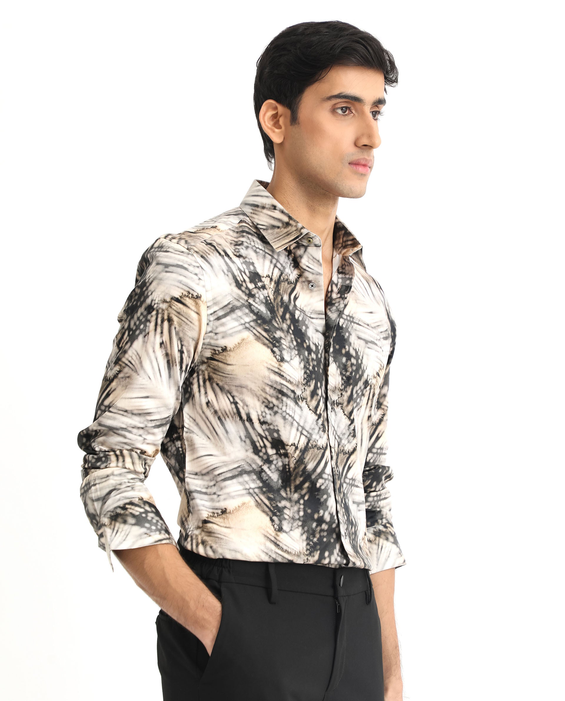 Rare Rabbit Men's Haussman Off White Cotton Fabric Tropical Print Full Sleeves Shirt