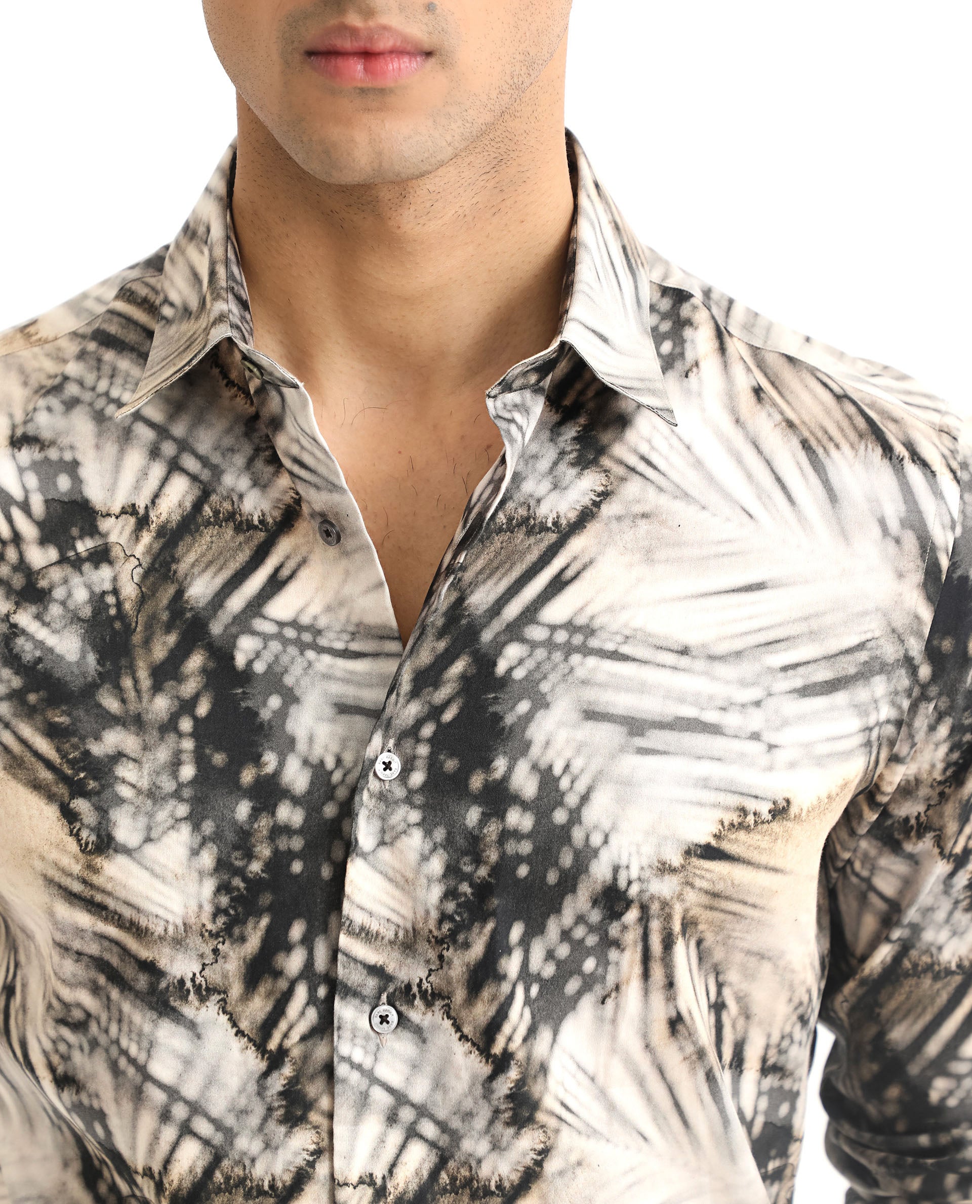 Rare Rabbit Men's Haussman Off White Cotton Fabric Tropical Print Full Sleeves Shirt