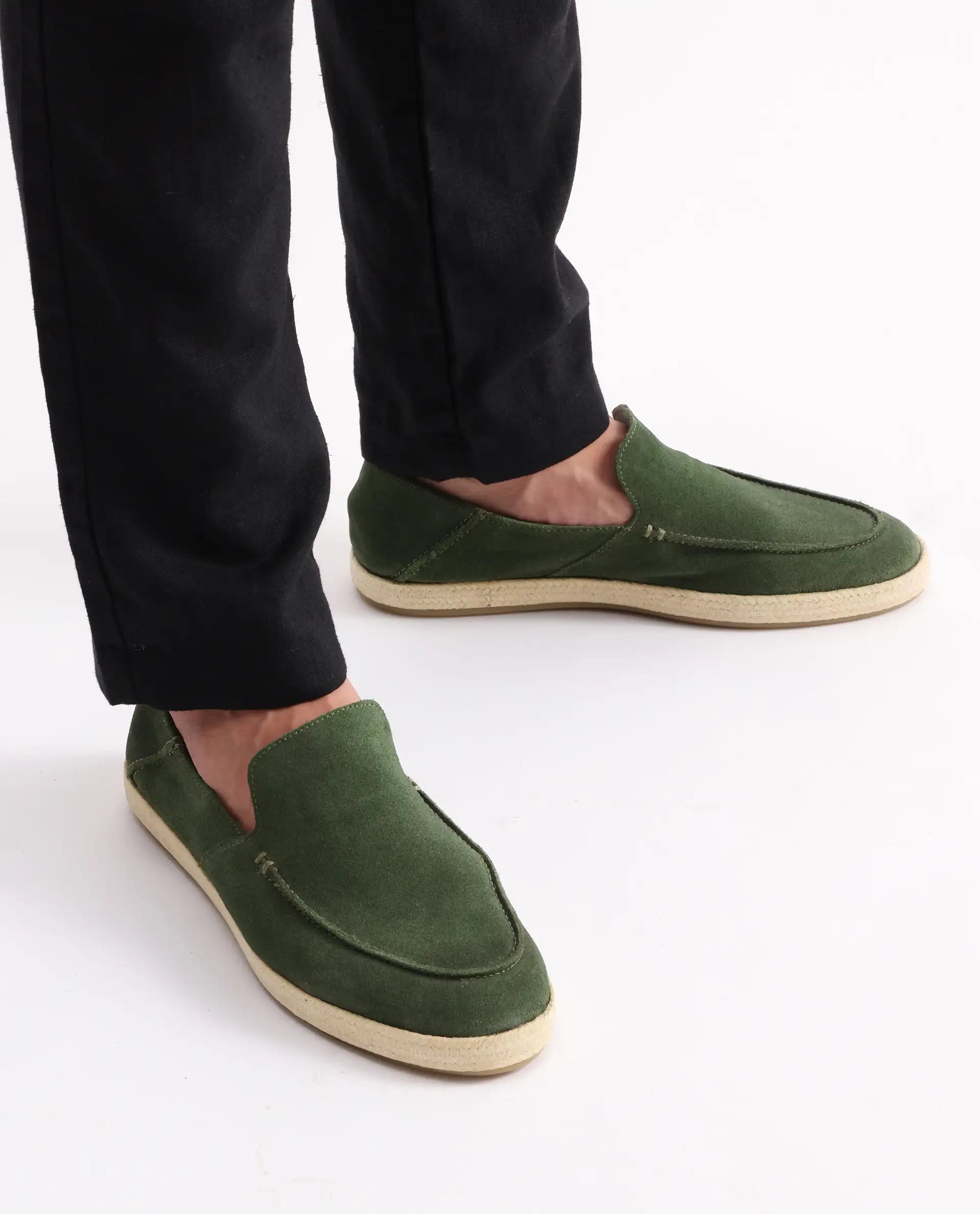 Rare Rabbit Men Havana Emerald Green Suede Leather Slip-On Closure Shoes