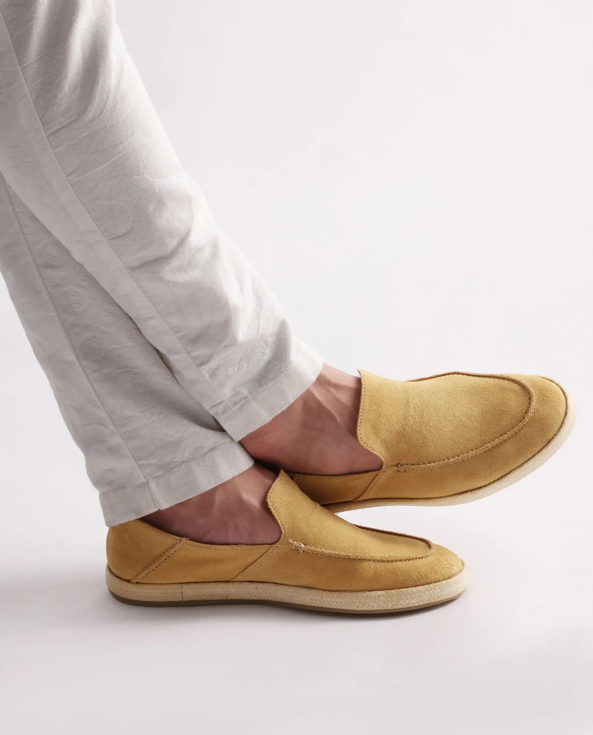 Rare Rabbit Men Havana Mustard Yellow Suede Leather Slip-On Closure Shoes