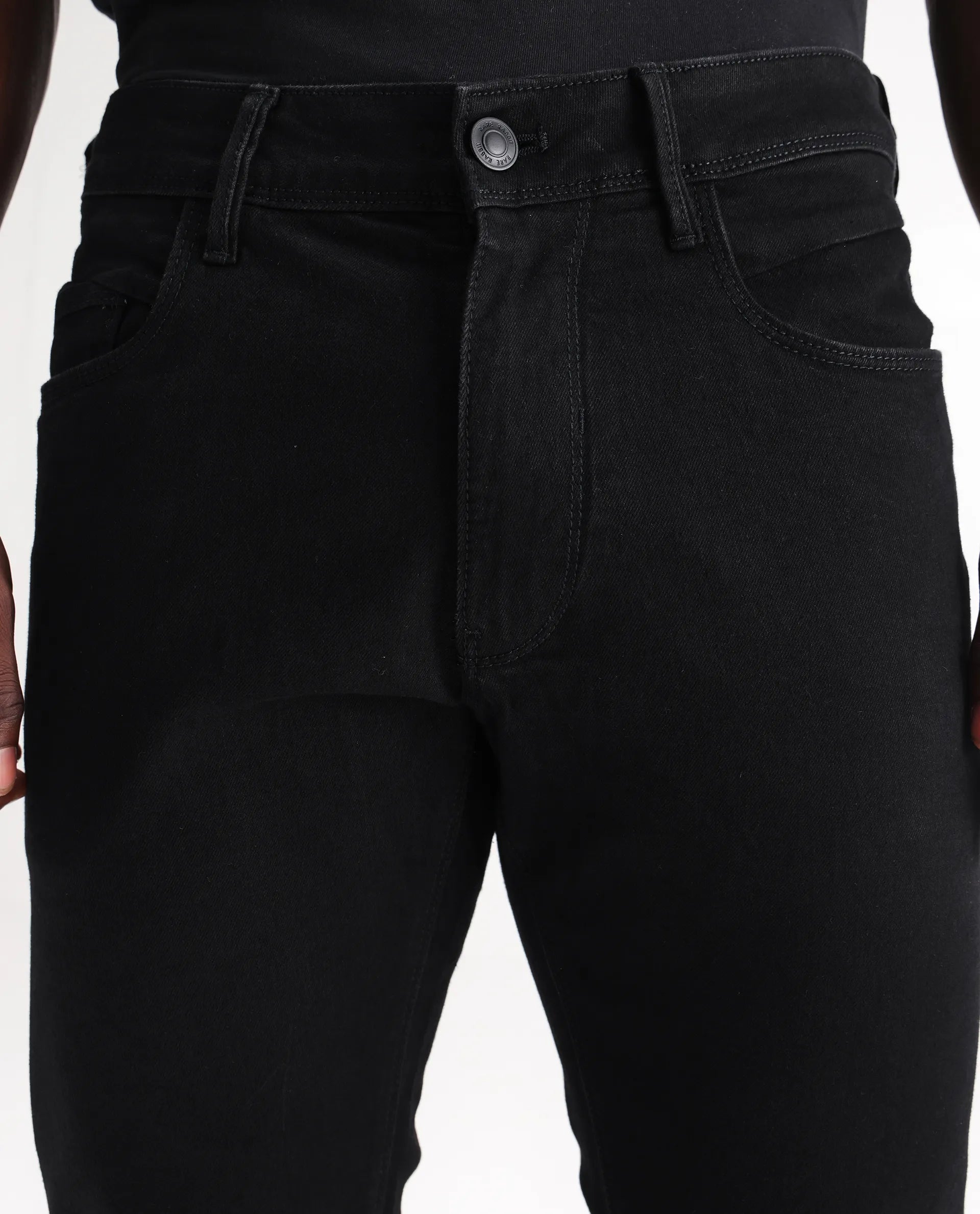 Rare Rabbit Men's Hawkins Black Cotton Plain Hawk Slim Fit Jeans