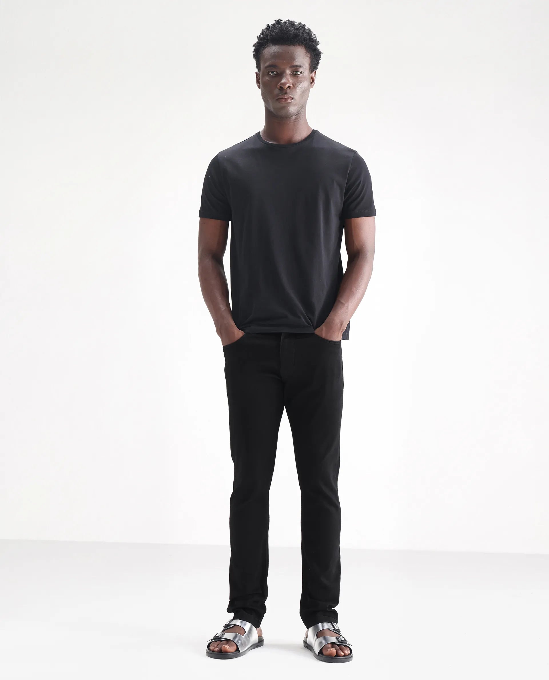 Rare Rabbit Men's Hawkins Black Cotton Plain Hawk Slim Fit Jeans