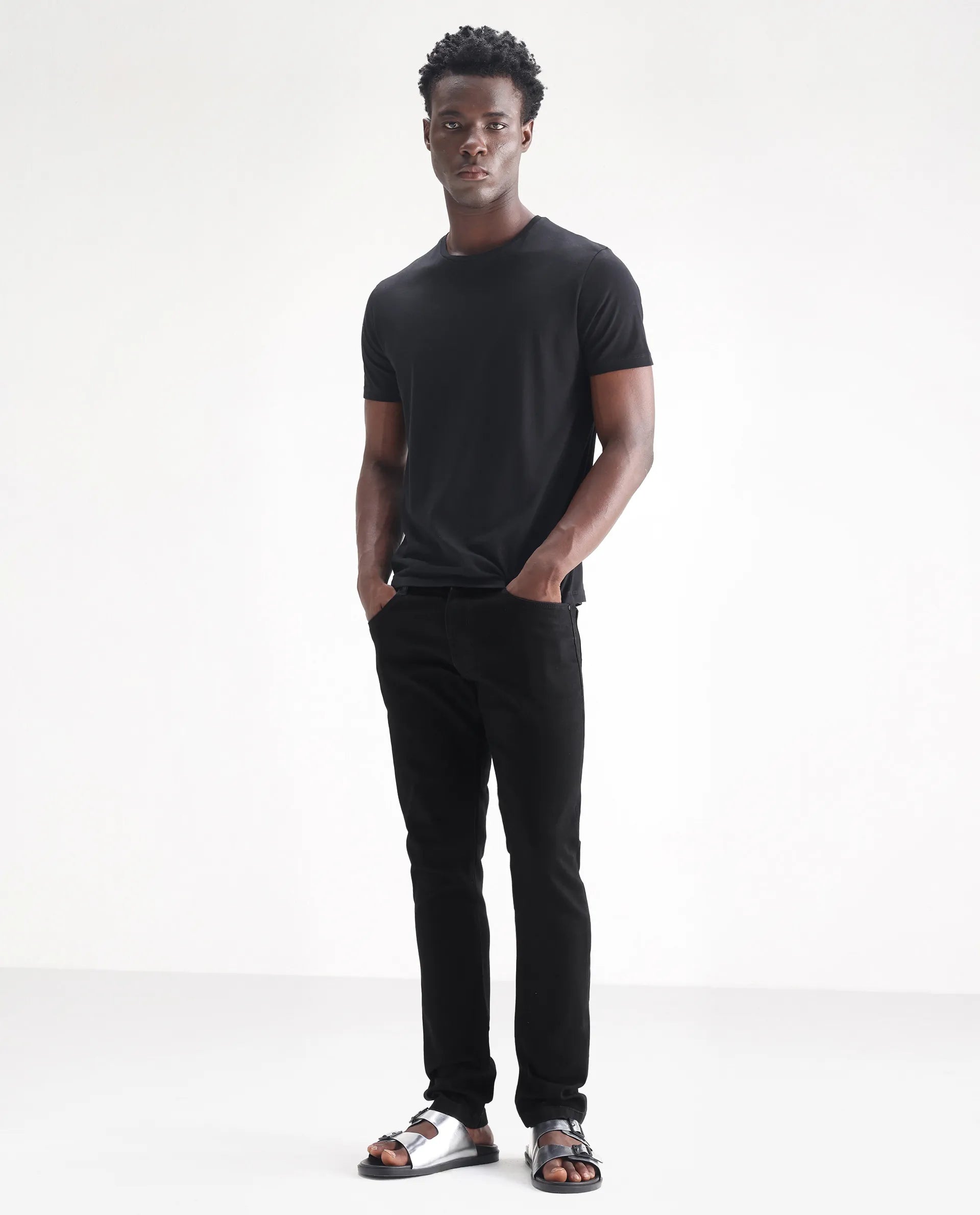 Rare Rabbit Men's Hawkins Black Cotton Plain Hawk Slim Fit Jeans