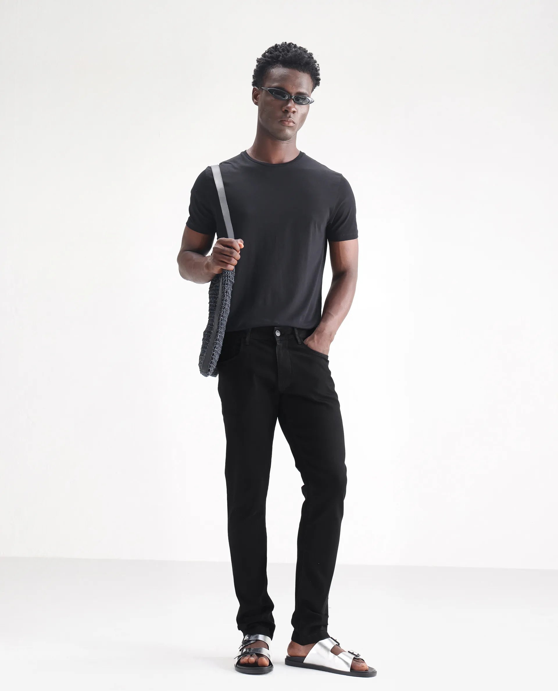 Rare Rabbit Men's Hawkins Black Cotton Plain Hawk Slim Fit Jeans