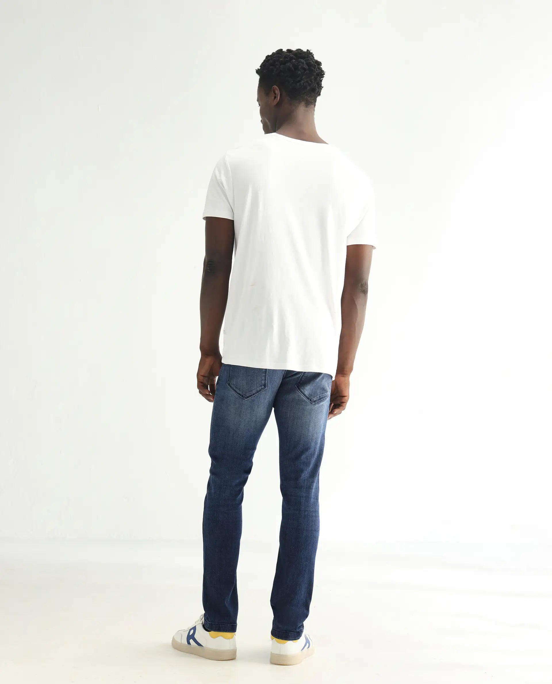 Rare Rabbit Men's Hawkins Dark Blue Cotton Plain Hawk Slim Fit Jeans