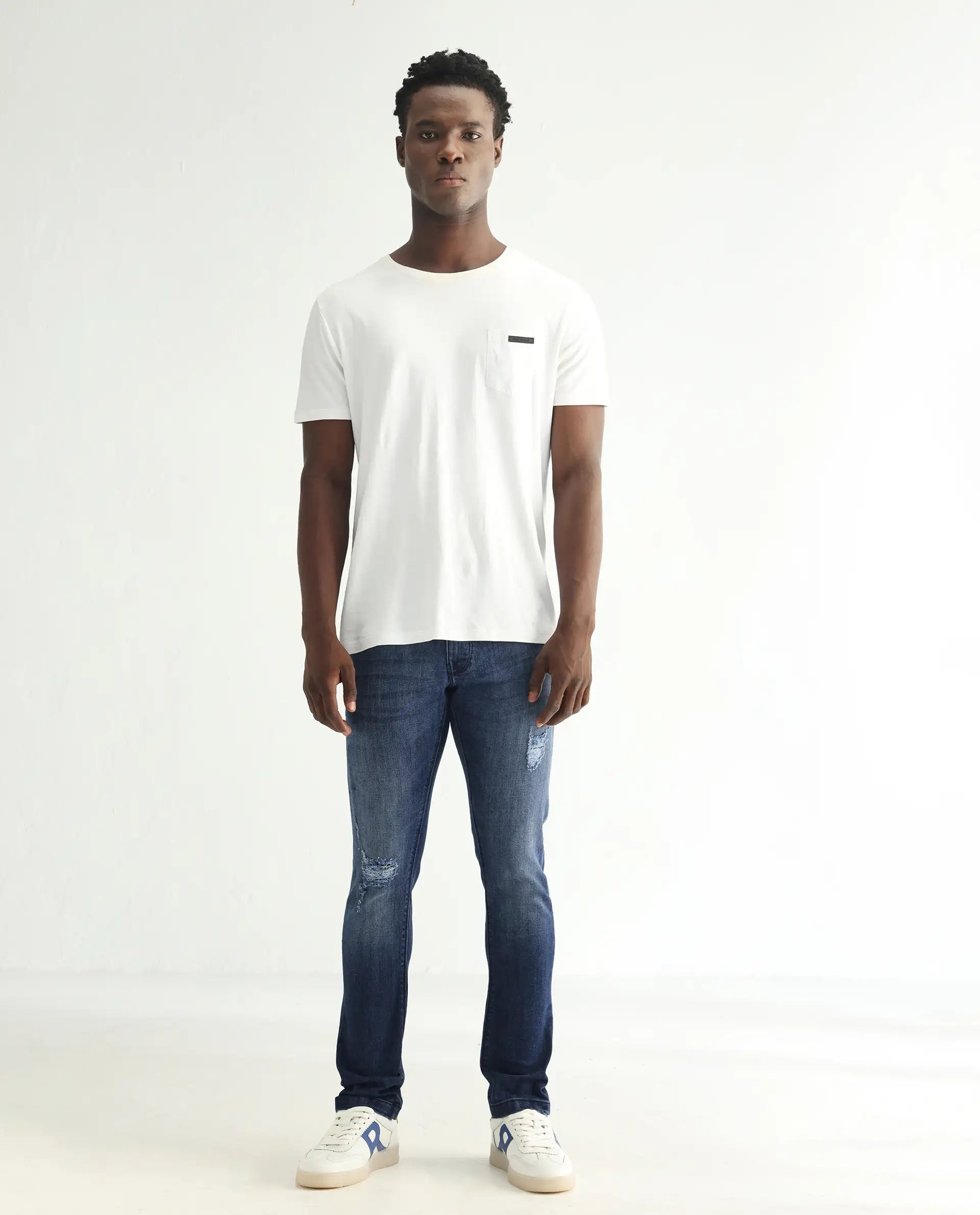 Rare Rabbit Men's Hawkins Dark Blue Cotton Plain Hawk Slim Fit Jeans