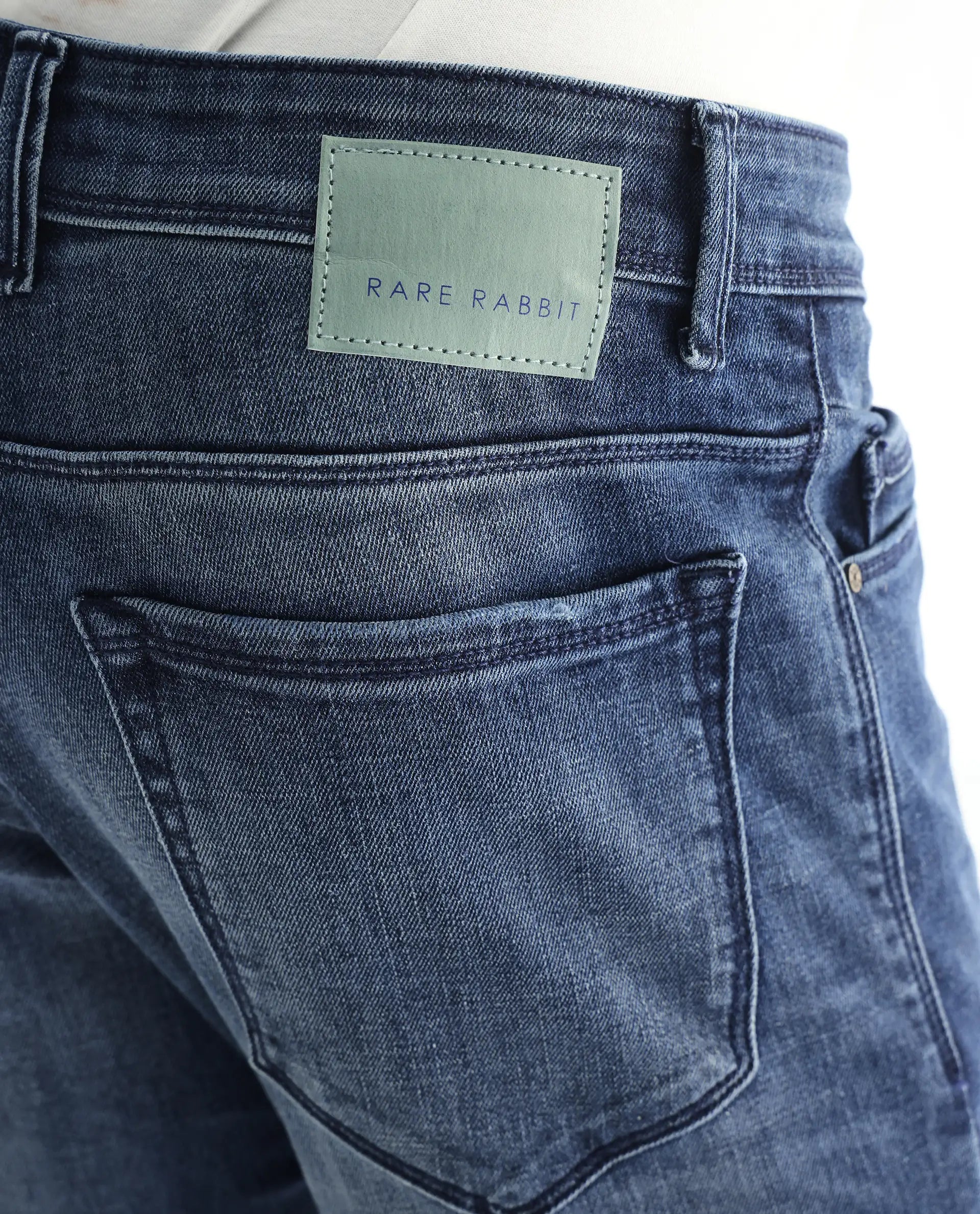 Rare Rabbit Men's Hawkins Dark Blue Cotton Plain Hawk Slim Fit Jeans